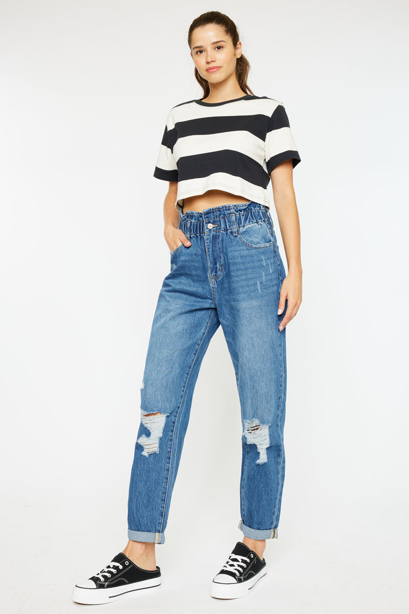 Olivia Ultra High Rise Paperbag Boyfriend Jeans - Women's Trendy Loose Fit Denim Pants for Casual Wear & Street Style Outfits