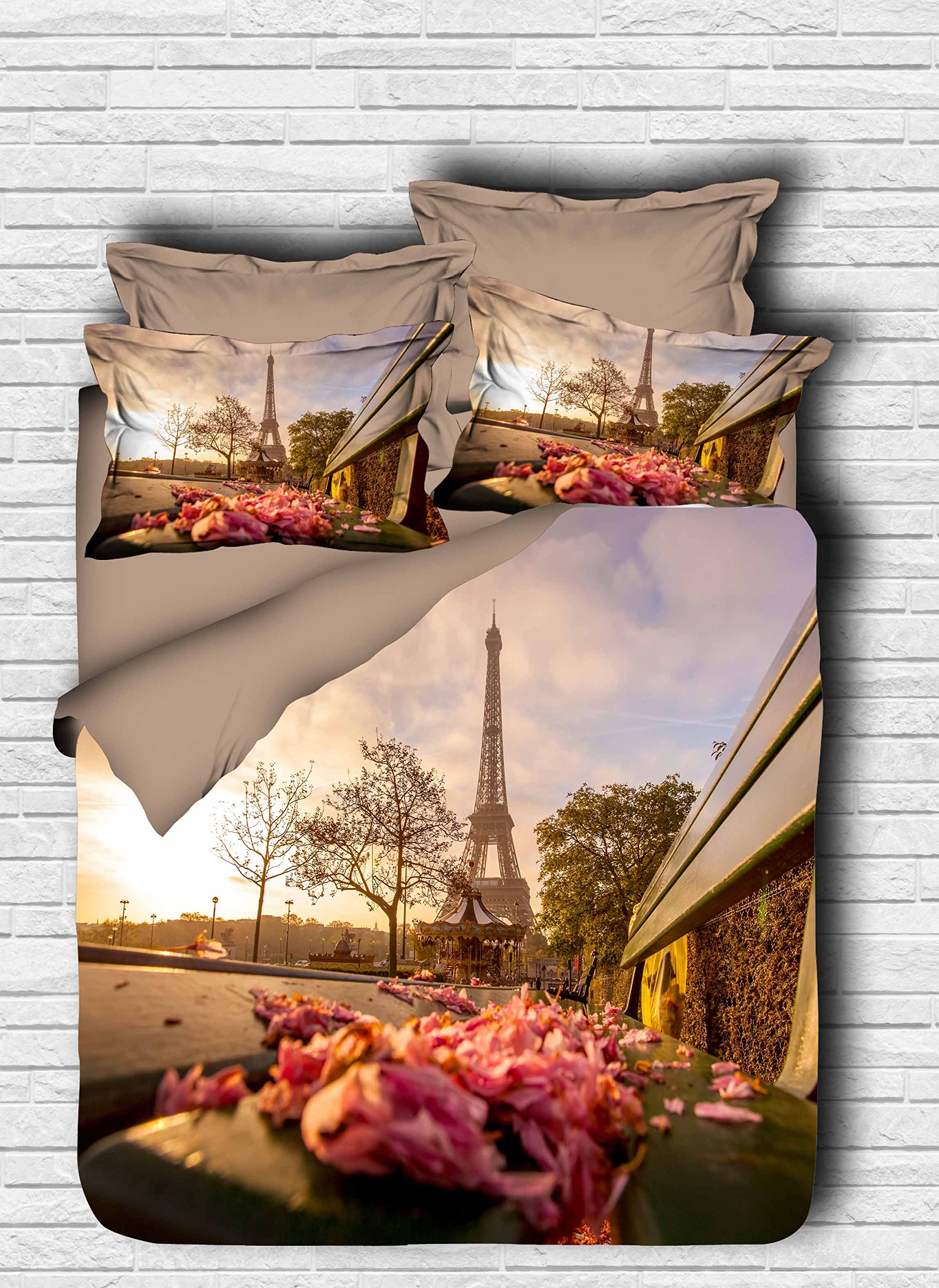 DecoMood 3D Paris Bedding Set - Eiffel Tower Themed Quilt & Duvet Cover Set, Multi-Color 4-Piece Queen Size - Perfect for Paris-Themed Bedrooms & Romantic Home Decor