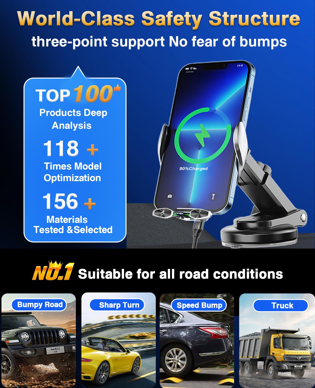 15W Fast Wireless Car Charger Mount - Auto-Clamping Phone Holder for iPhone 14/13/12/11 Pro Max/XS & Samsung Galaxy S21/S20/S10+/S9+/Note 9 | Hands-Free Charging While Driving | Perfect for Commuting, Road Trips & GPS Navigation