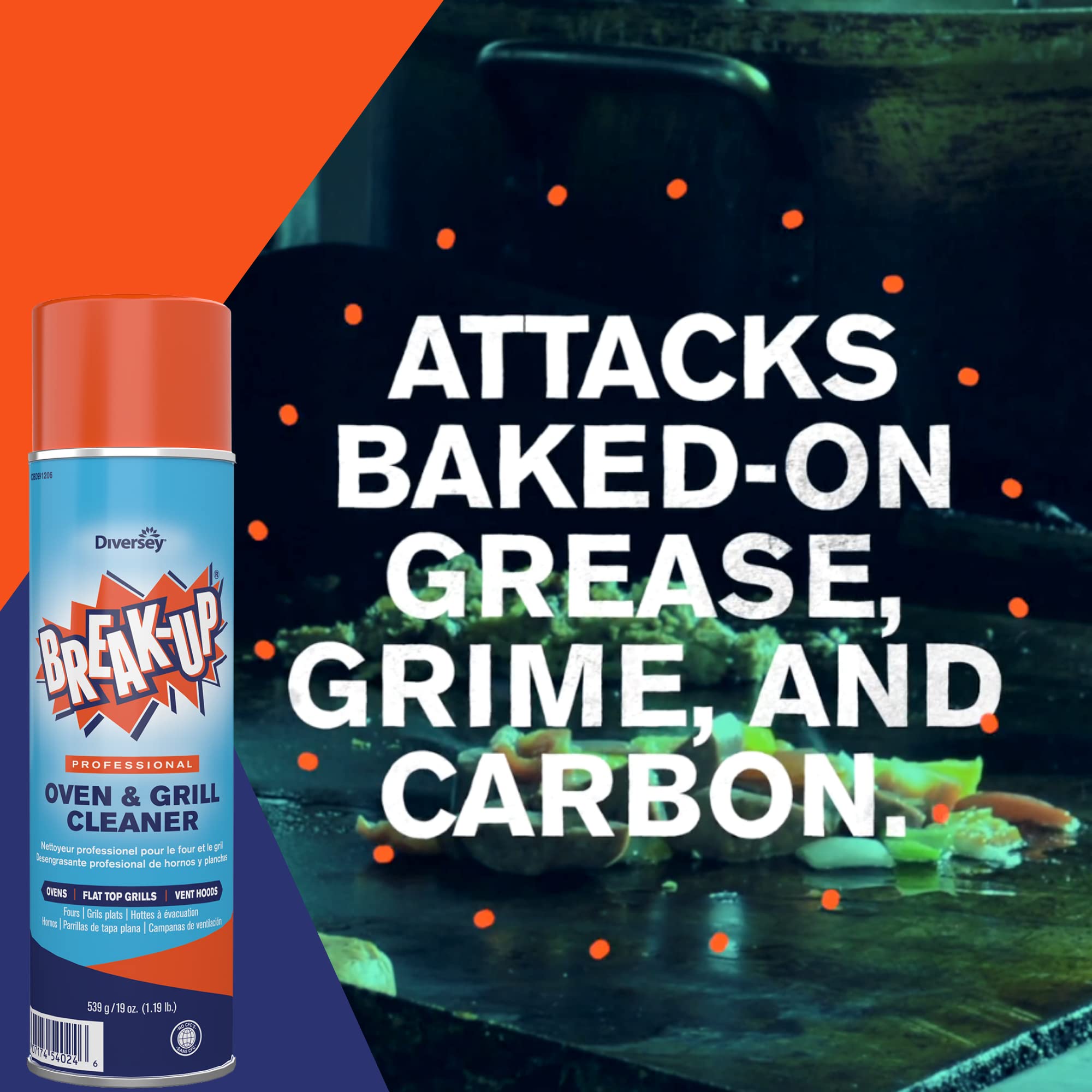 Diversey CBD991206 Professional Oven & Grill Cleaner - Heavy Duty Spray for Baked-On Grease Removal, 19oz Aerosol | Perfect for Commercial Kitchens, Restaurants & Home BBQ Cleaning