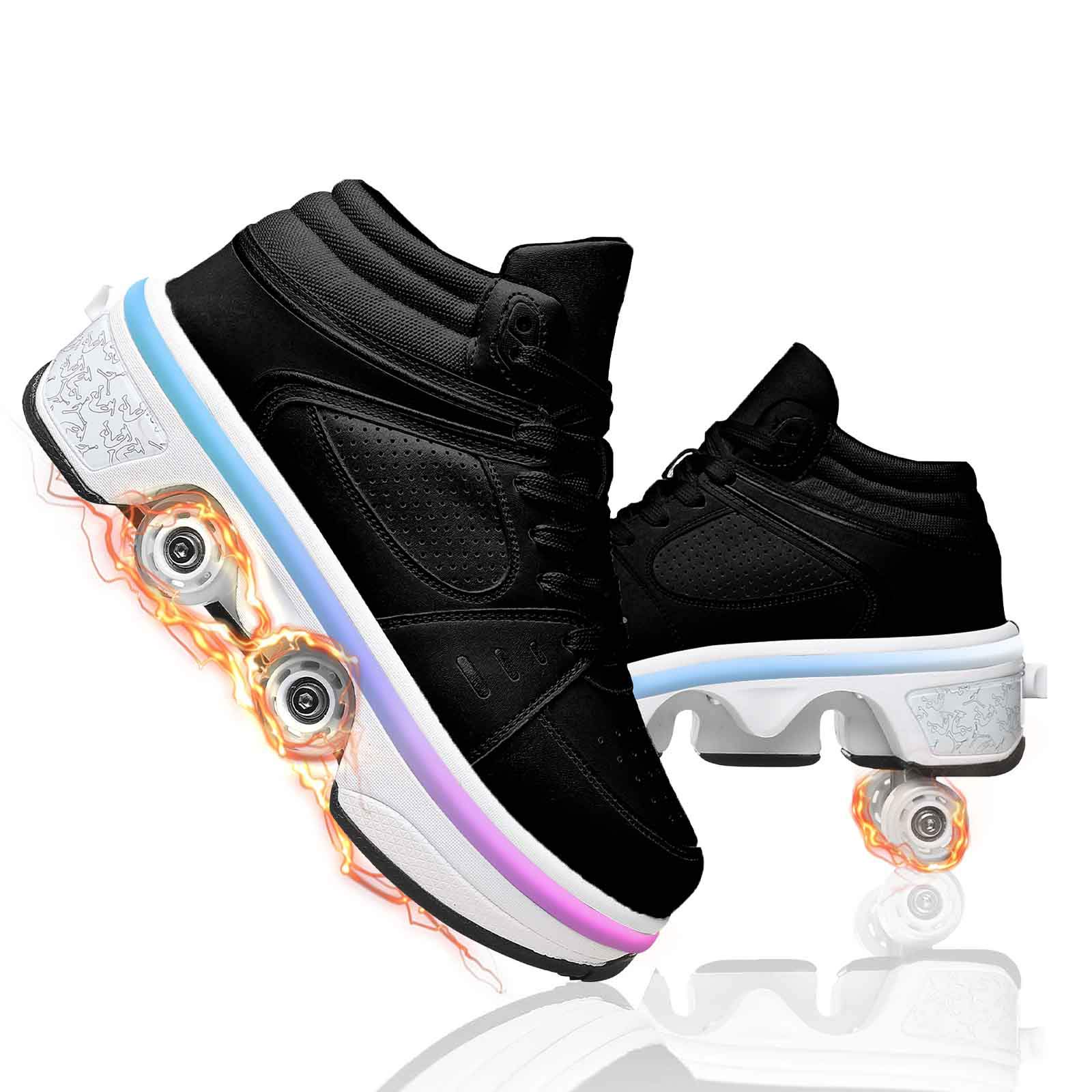 Convertible Roller Skates Shoes for Men & Women - Retractable Wheels for Parkour & Skating | Boys & Girls Adjustable Rollerblades for Outdoor Fun, Sports & Fitness