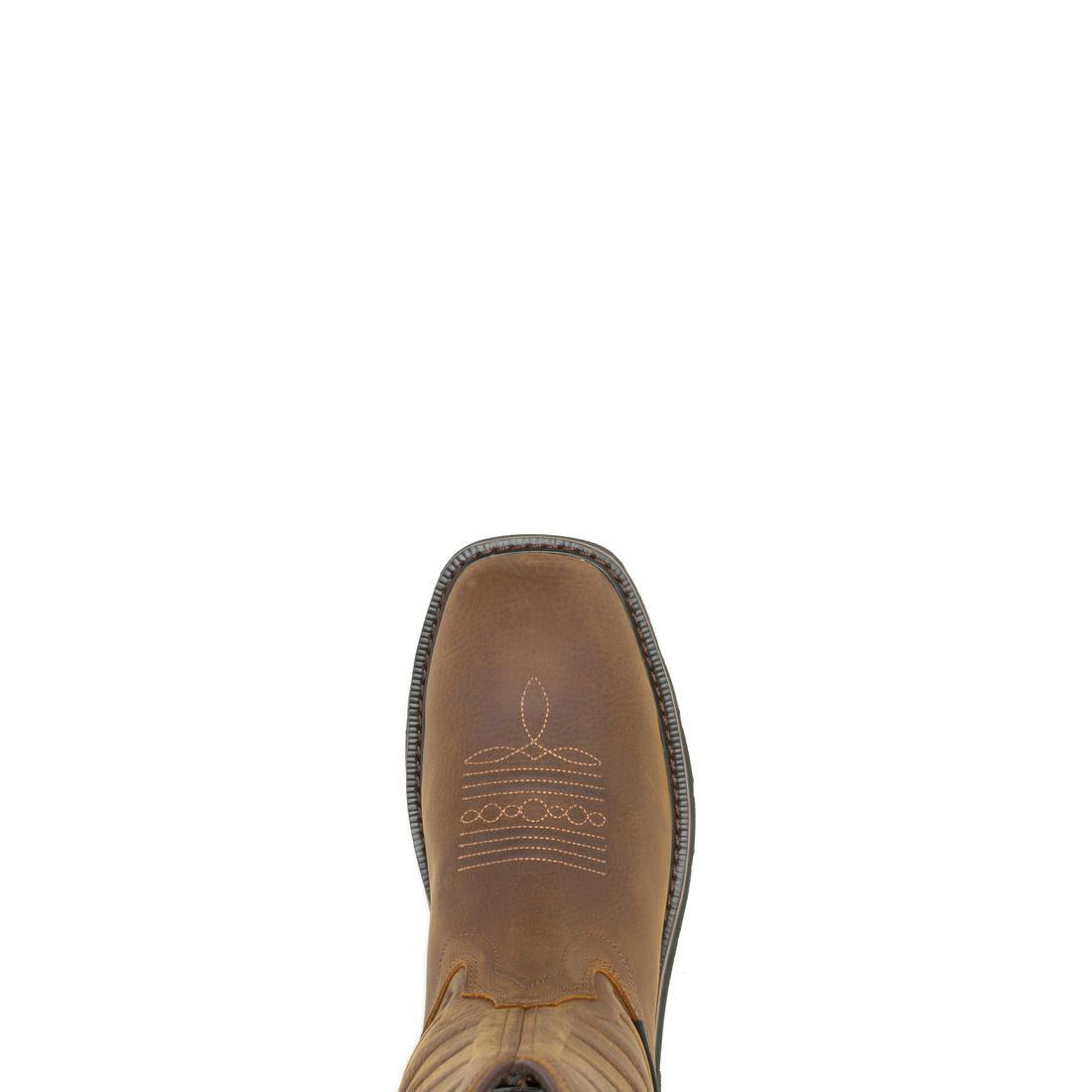 Premium Sudan Brown Rancher Flag LX Soft Toe Pull-On Wellington Work Boots - Waterproof, Comfortable & Durable for Farming, Construction & Outdoor Work