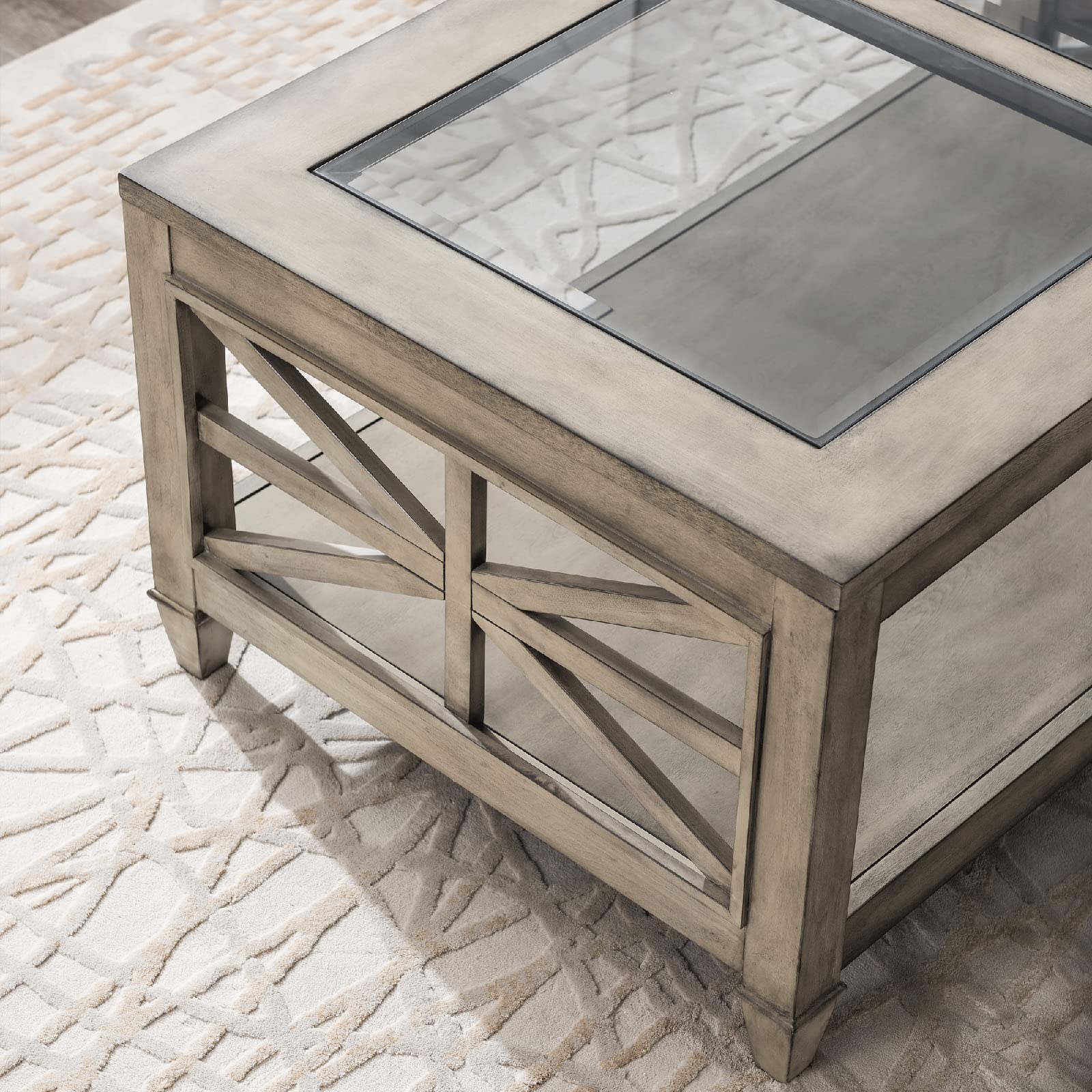 Solid Wood Coffee Table with Tempered Glass Top - 45.5