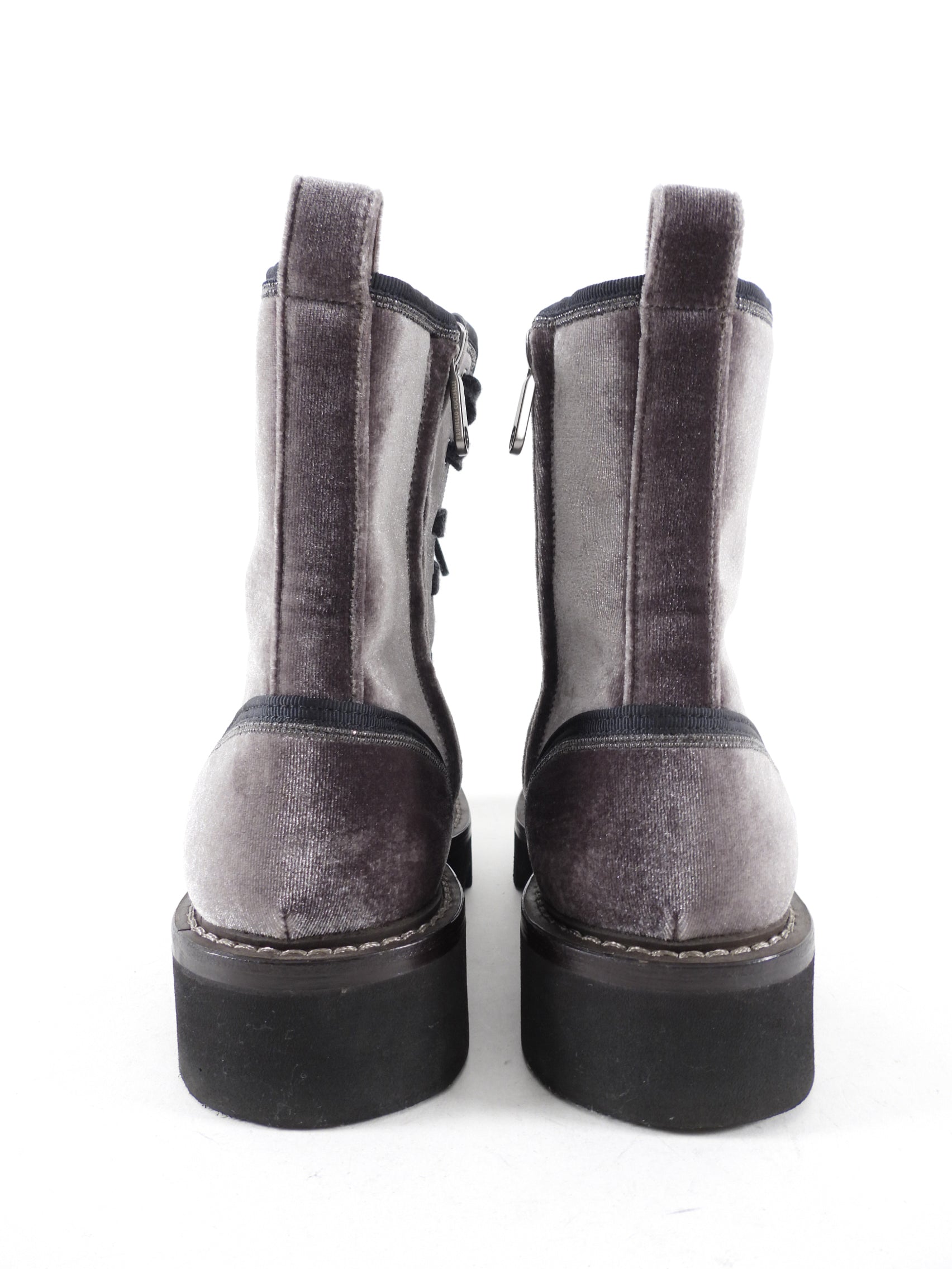 Brunello Cucinelli Dark Grey Velvet Combat Ankle Boots Women's Size 38 - Stylish Winter Boots for Casual Outings & Evening Events