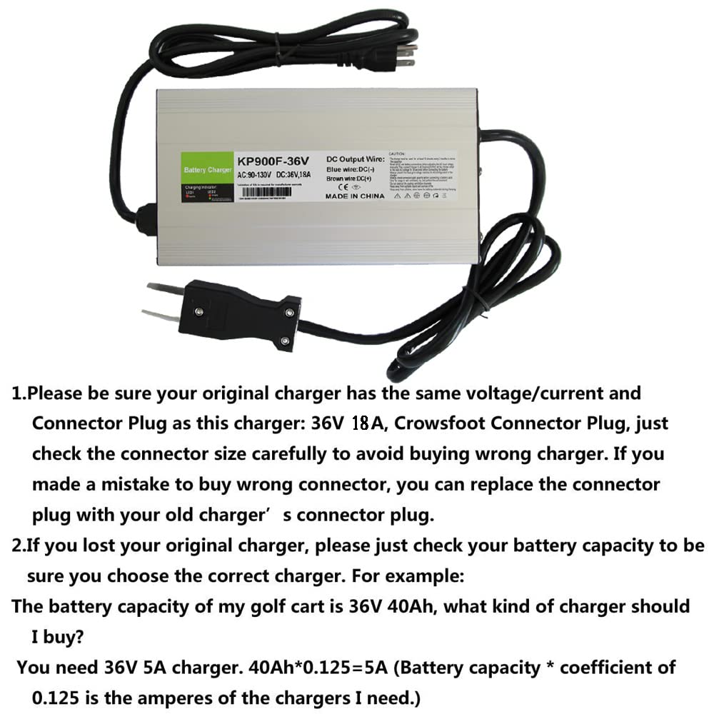 36V 18A Golf Cart Battery Charger with Crowsfoot Connector - Fast Charging for EZGO, Club Car & Yamaha Golf Carts - Perfect for Home, Course & RV Use