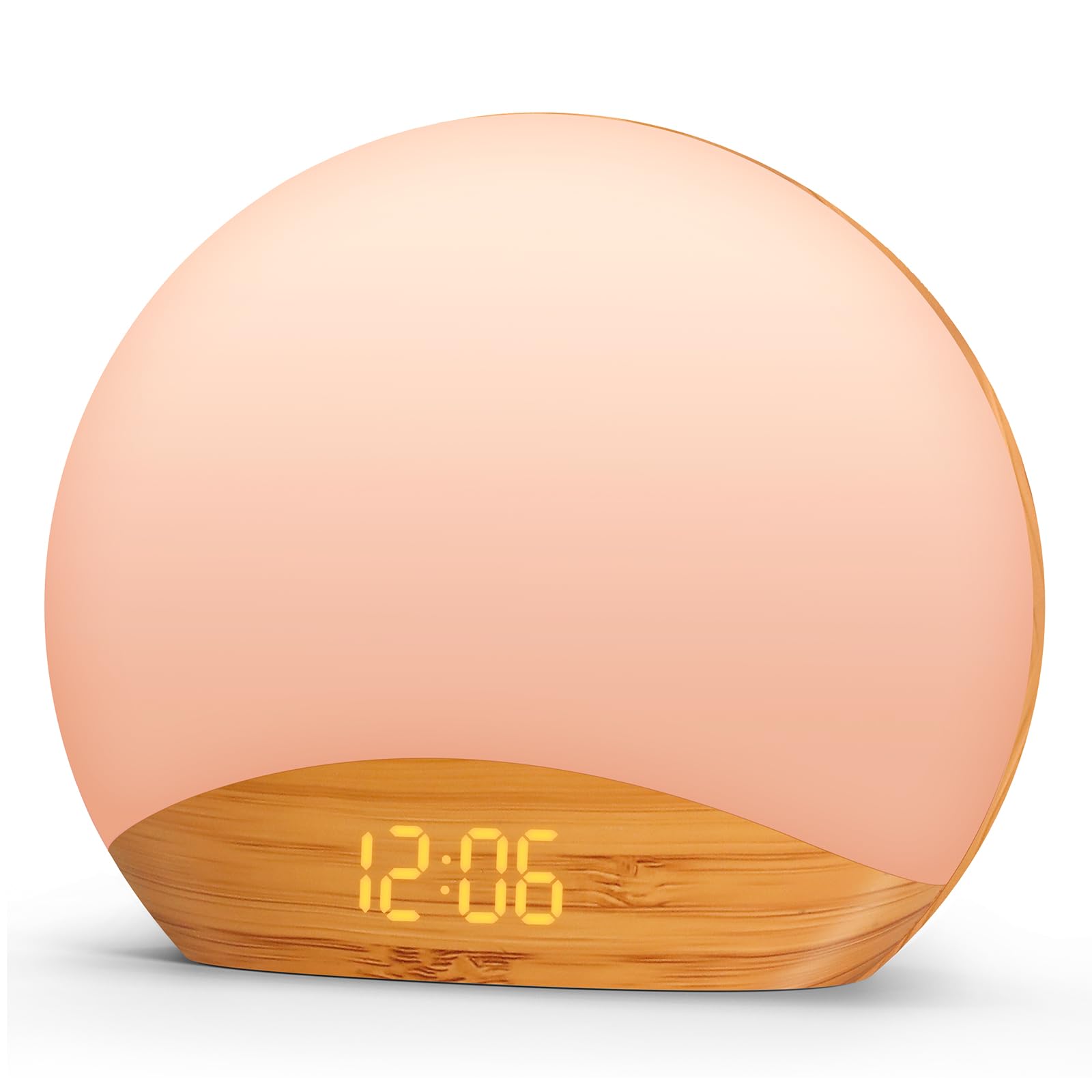 REACHER Wood Grain Sunrise Alarm Clock & Sound Machine with Nightlight - Digital Dimmable Bedroom Clock, 26 Soothing Sleep Sounds & White Noise for Babies, Adults & Kids - Perfect for Gentle Wake-Ups, Nursery, Office & Meditation Rooms