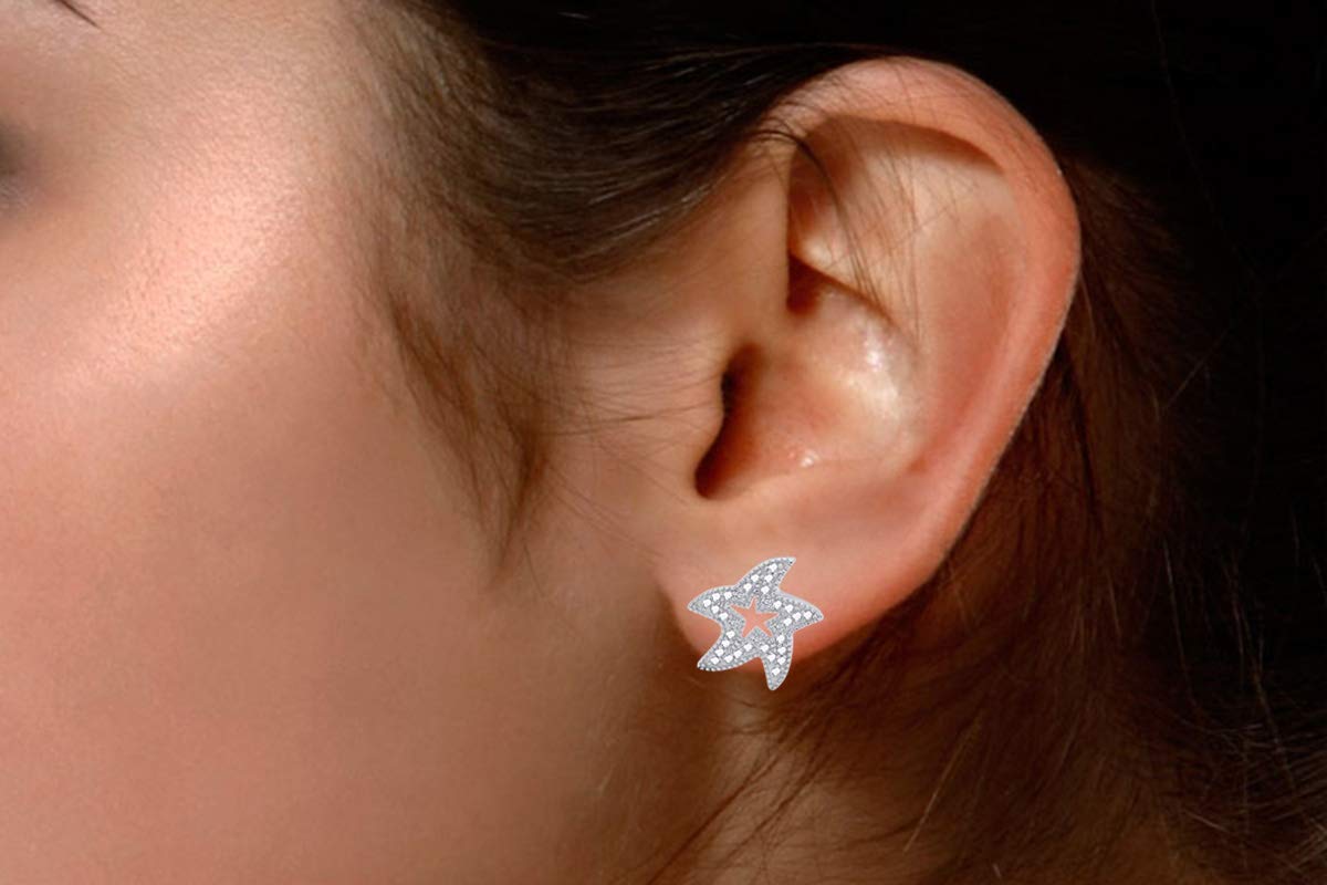 14K Gold Plated 925 Sterling Silver Diamond Accent Starfish Stud Earrings for Women | Valentine's Day Gift for Her | Perfect for Beach Vacations, Summer Outfits & Romantic Occasions