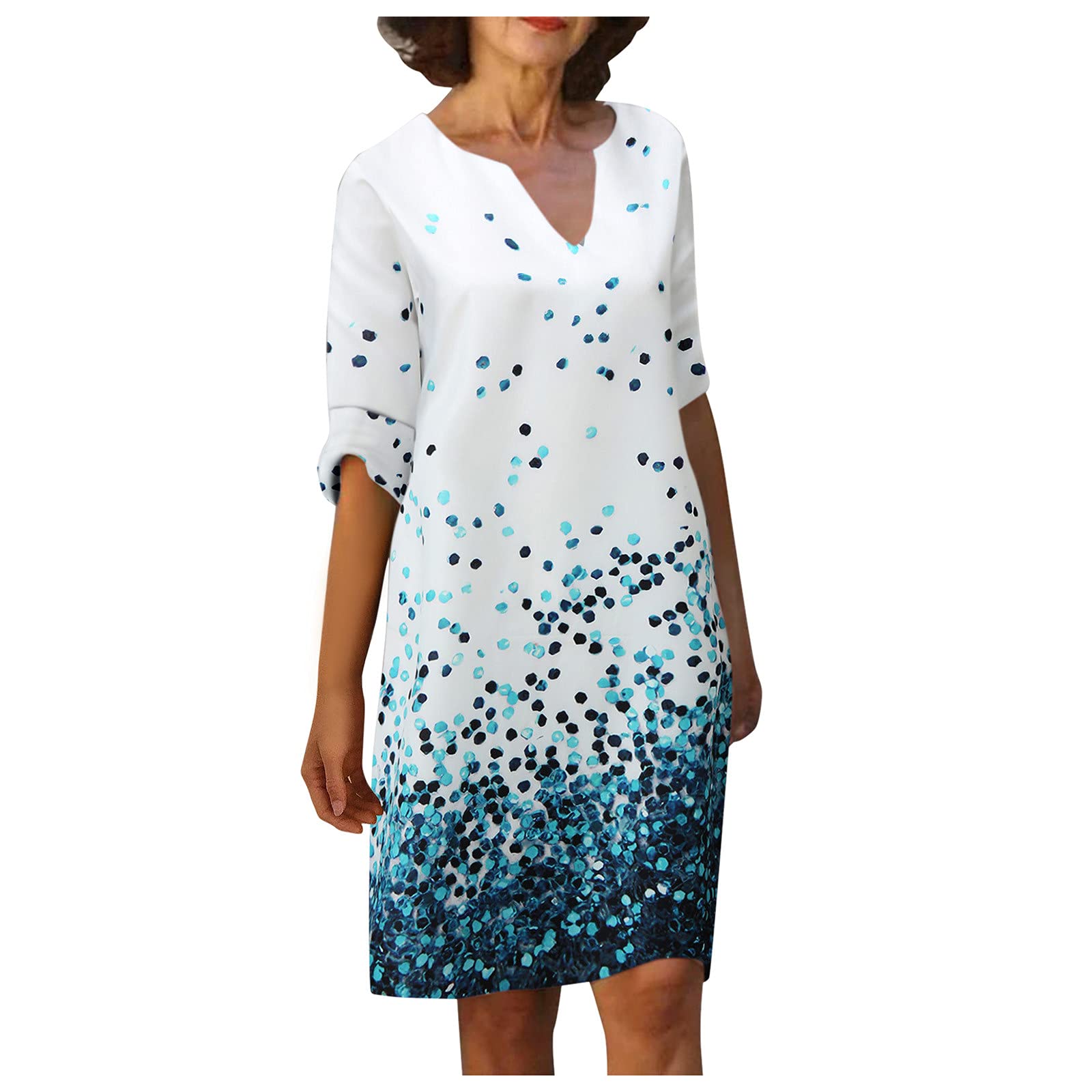 iLUGU Women's V-Neck Casual T-Shirt Dress - Floral Print Short Sleeve Loose Fit Mini Tunic Dress for Summer | Comfortable Lounge Wear, Beach Cover Up, Weekend Outfits & Casual Street Style