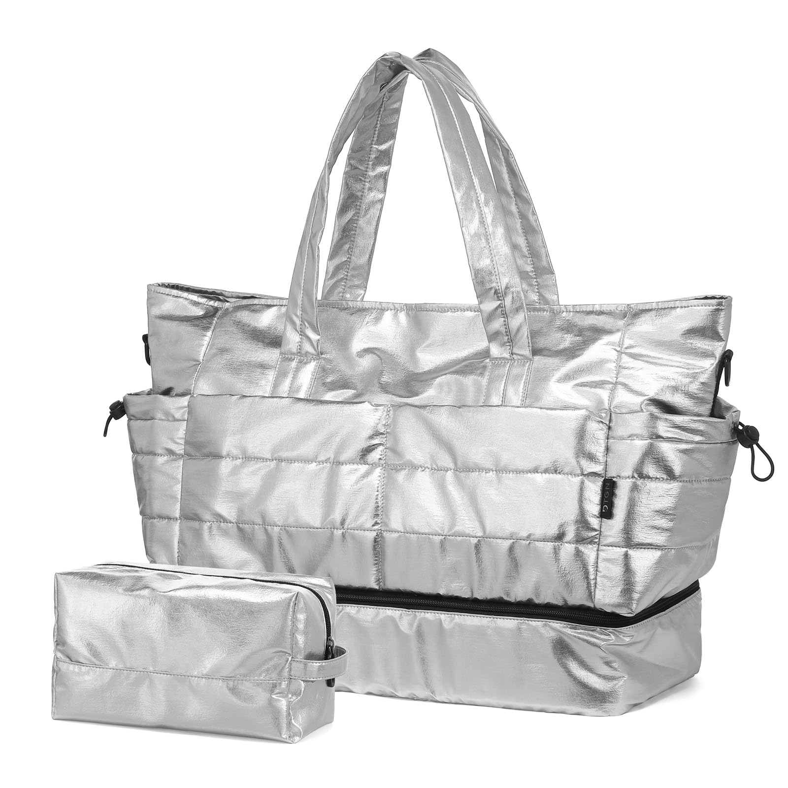 Women's 50L Large Travel Duffel Bag with Shoe Compartment - Waterproof Gym Bag & Weekender Overnight Bag for Women (Silver) - Perfect for Gym, Travel, Sports & Weekend Getaways