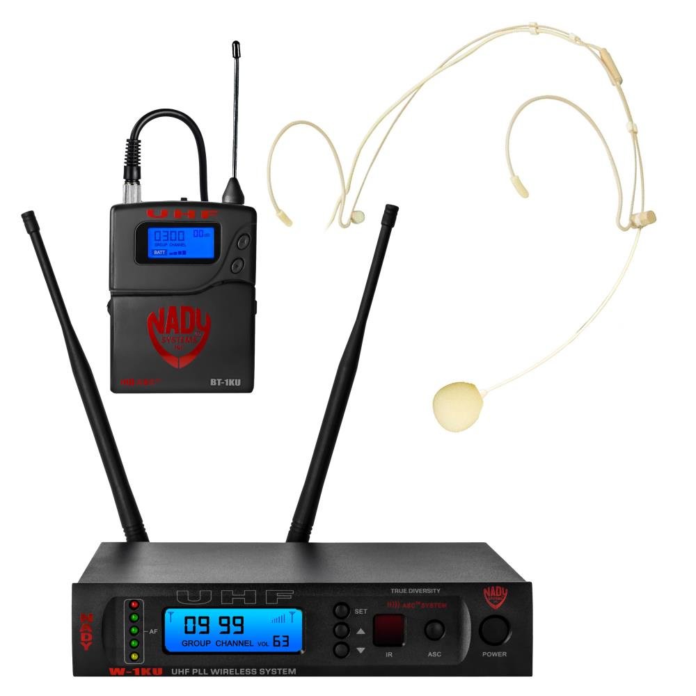 Nady W-1KU HM-10 Professional UHF Wireless Headset Microphone System - 1000-Channel True Diversity, AutoScan, Metal Construction - Ideal for Live Performances, Public Speaking & Broadcasting
