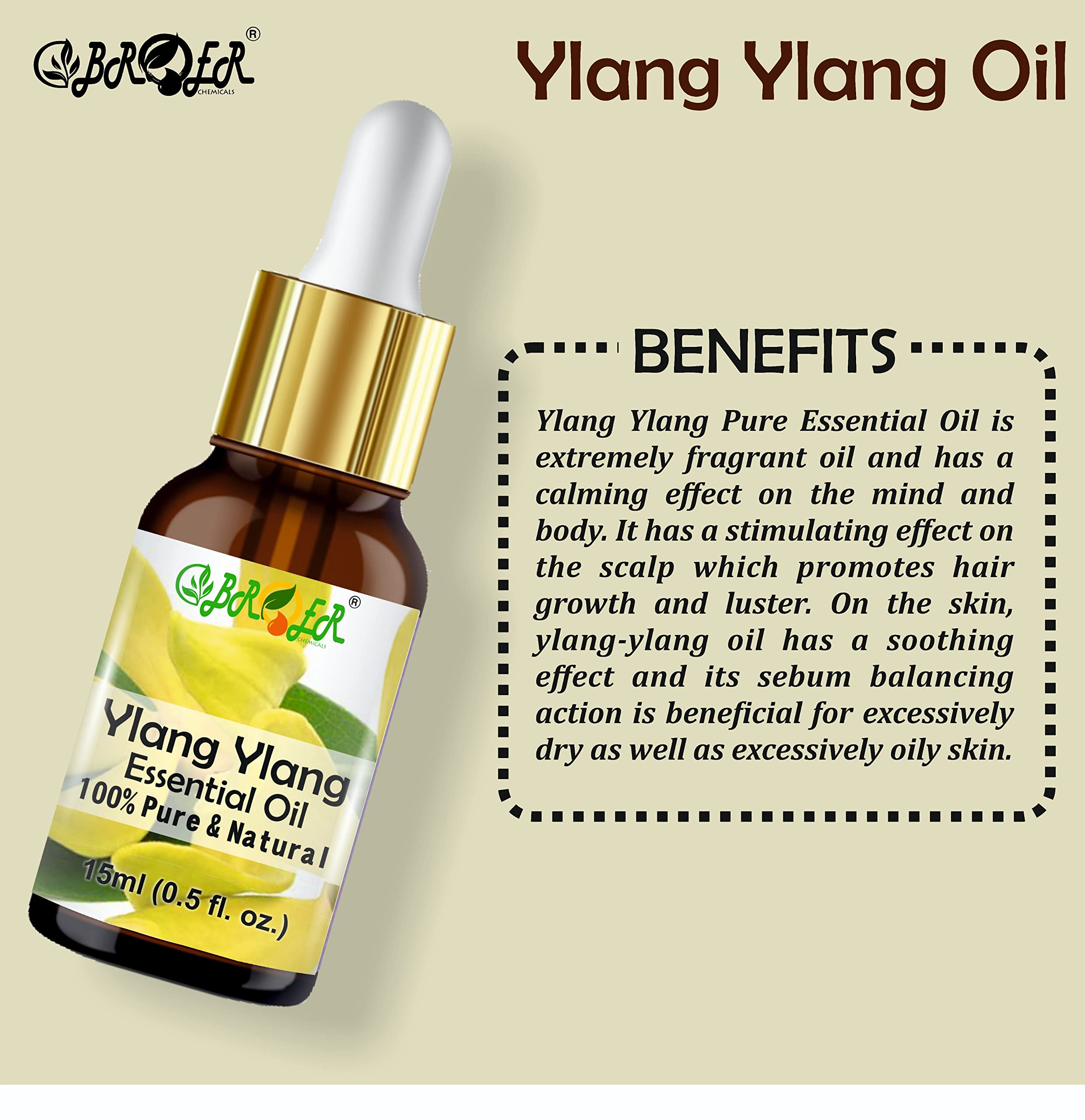 BROER 100% Pure Ylang Ylang & Rose Essential Oil Set - 15ml Each, Undiluted Natural Aromatherapy Oils for Skin Care, Hair Growth & Relaxation - Perfect for Diffusers, Massage & DIY Beauty Products (2-Pack, 30ml Total)