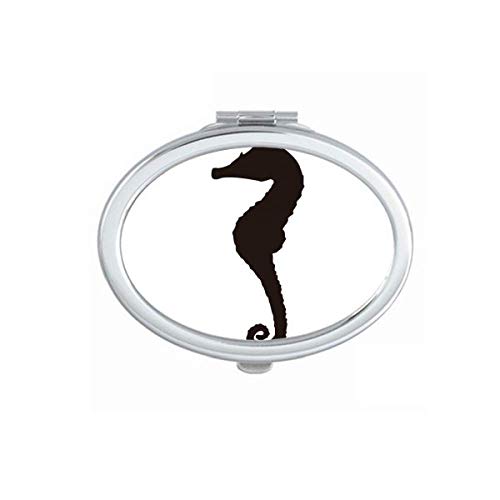DIYthinker Black Hippocampus Marine Life Outline Mirror - Portable Folding Double-Sided Makeup Mirror with Stand (Perfect for Travel, Vanity & Handbag)