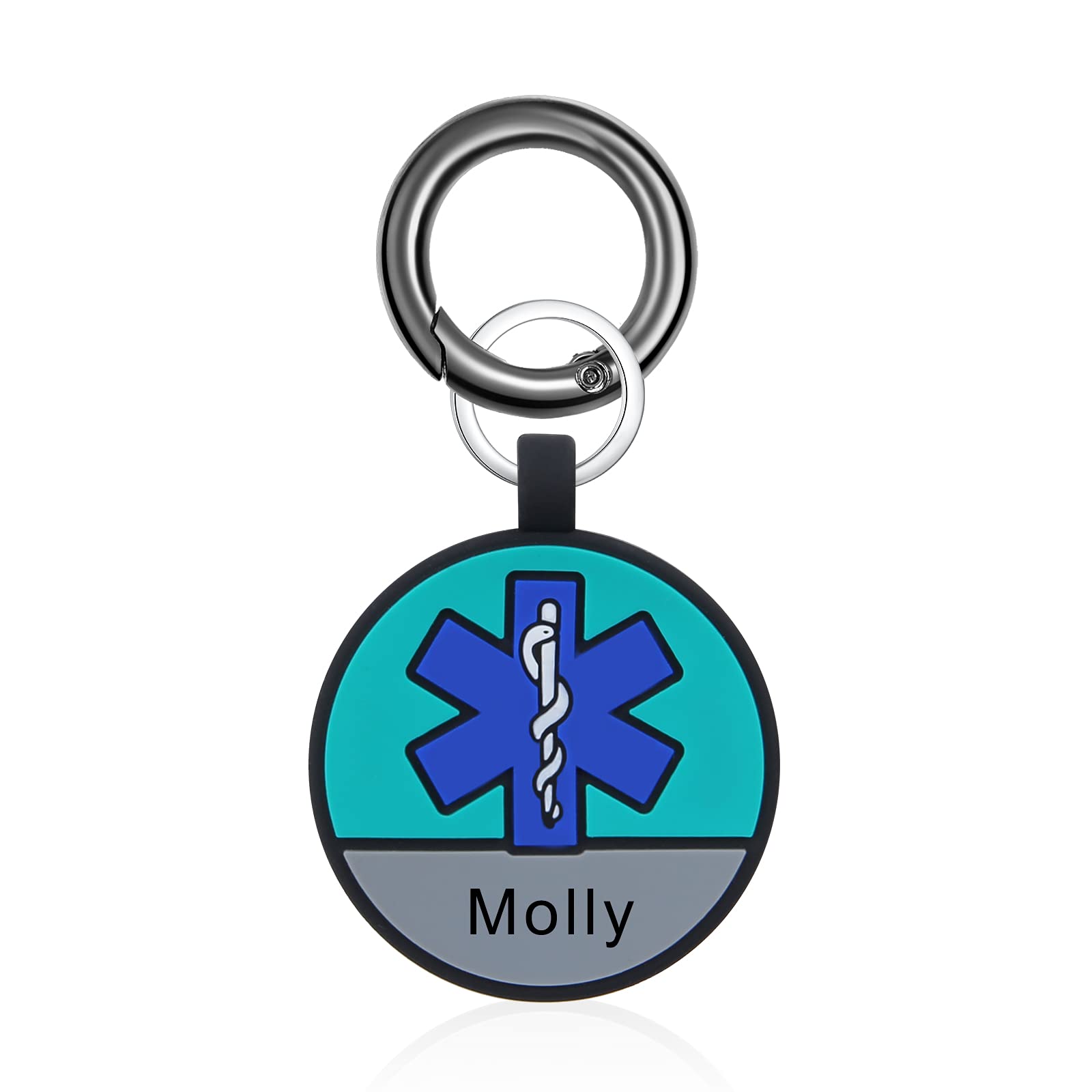 Dual-Sided Personalized Stainless Steel Medical ID Tag for EpiPen - Free Engraving, Emergency Contact Card Keychain - Travel, Backpack & Everyday Use (Silicone-Blue)