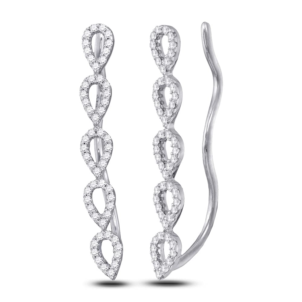 Dazzlingrock 10K White Gold Round White Diamond Climber Earrings for Women - 1/4 Cttw, Elegant & Timeless Jewelry for Weddings, Parties & Special Occasions