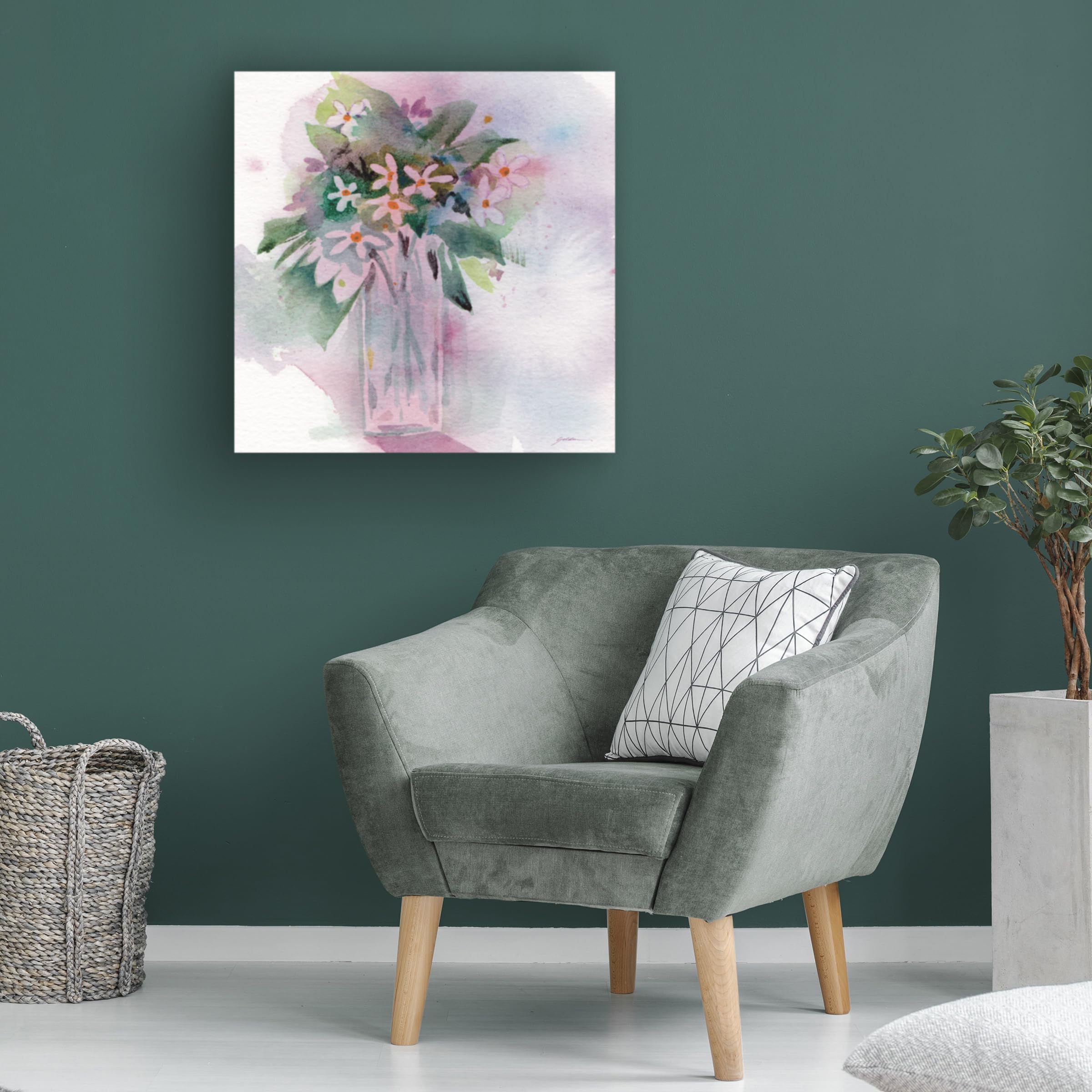 Sheila Golden 'Forget Me Nots 2' Floral Canvas Wall Art - Handmade Botanical Painting for Living Room, Bedroom & Office Decor