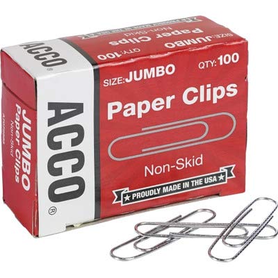 ACCO BRANDS Nonskid Economy Paper Clips - Jumbo Steel Wire Clips, Silver, 100/Box (10 Boxes/Pack) for Office, School & Home Organization (72585)