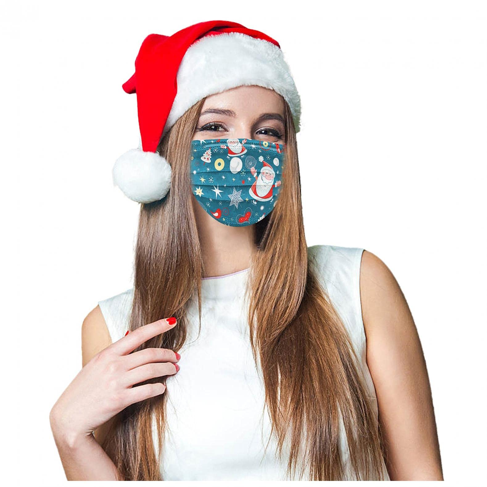 100 Pack Christmas Themed Disposable Face Masks - 3-Ply Filter Protection, Adjustable Ear Loops, Breathable for Adults - Perfect for Holiday Parties, Shopping & Family Gatherings