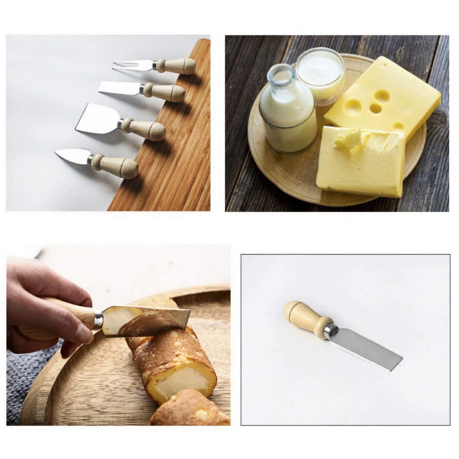 4-Piece Stainless Steel Cheese Knife Set with Bamboo Handle - Perfect for Soft & Hard Cheeses, Charcuterie Boards, Pizza, Cakes - Ideal Gift Set for Cheese Lovers & Entertaining