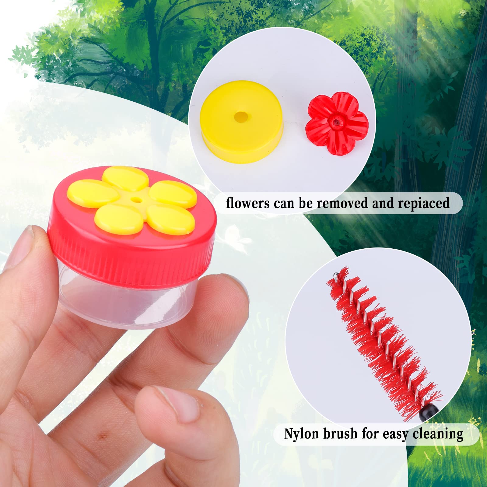 AIEX Handheld Hummingbird Feeder Set - 4 Flower Cups & Brush for Outdoor Bird Watching