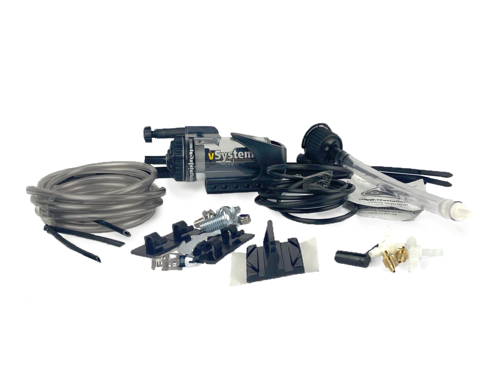Scottoiler Essentials Micro-vSystem Automatic Motorcycle Chain Oiler Kit with Blue Scottoil Refill - Perfect for Long Rides & Off-Road Adventures