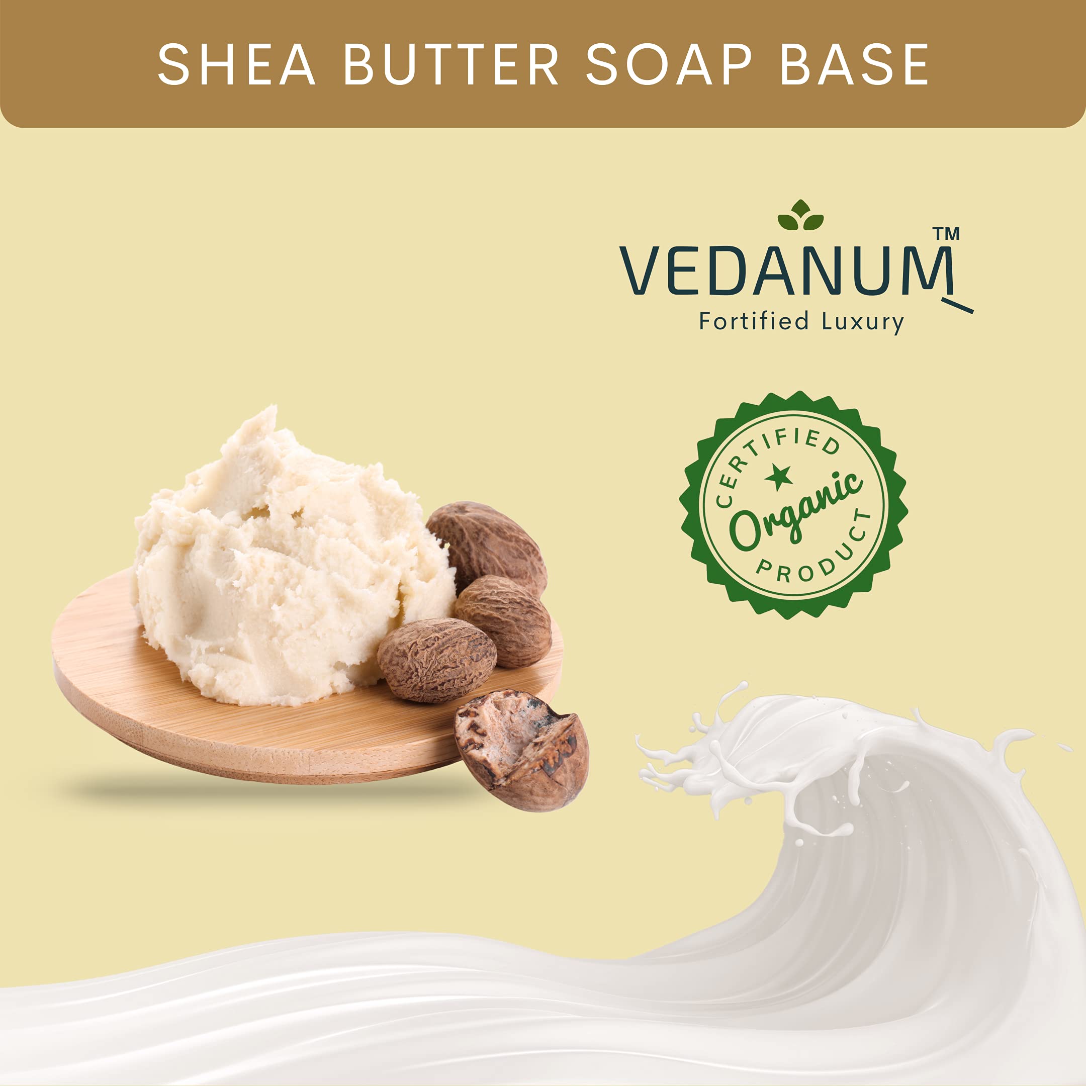 VEDANUM Shea Butter Soap Base with Milk Cream - 1KG Sulfate & Paraben Free Melt and Pour Soap Base for Smooth Skin | DIY Handmade Soap Making, Bath & Body Care, Gift Ideas