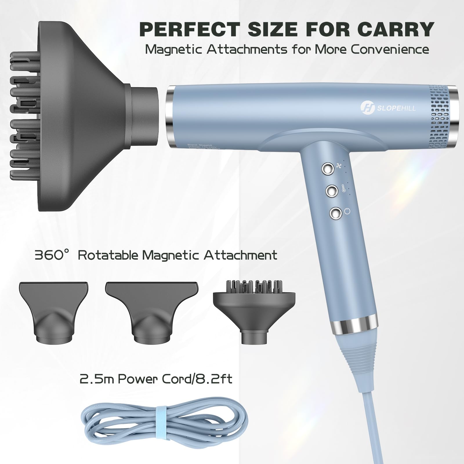 Slopehill 2000W Professional Ionic Hair Dryer with Diffuser - High Speed Blow Dryer for Women & Salon Use - Ceramic Technology for Frizz-Free Shine (Blue) - Perfect for Home Styling & Professional Salon Hair Care