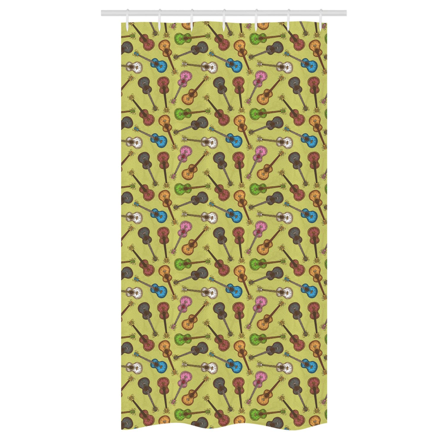 Ambesonne Guitar Themed Shower Curtain Set - Colorful Wooden Acoustic Guitar Design with Artistic Swirled Strings, 36x72 Inches, Pale Green Multicolor - Perfect for Music Lover's Bathroom Decor
