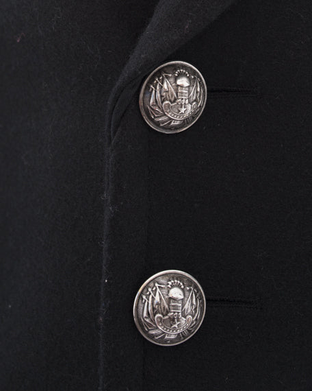 Balmain Black Wool Pea Coat with Silver Buttons - Slim Fit Winter Coat for Women | Elegant Outerwear for Office, Party & Formal Events