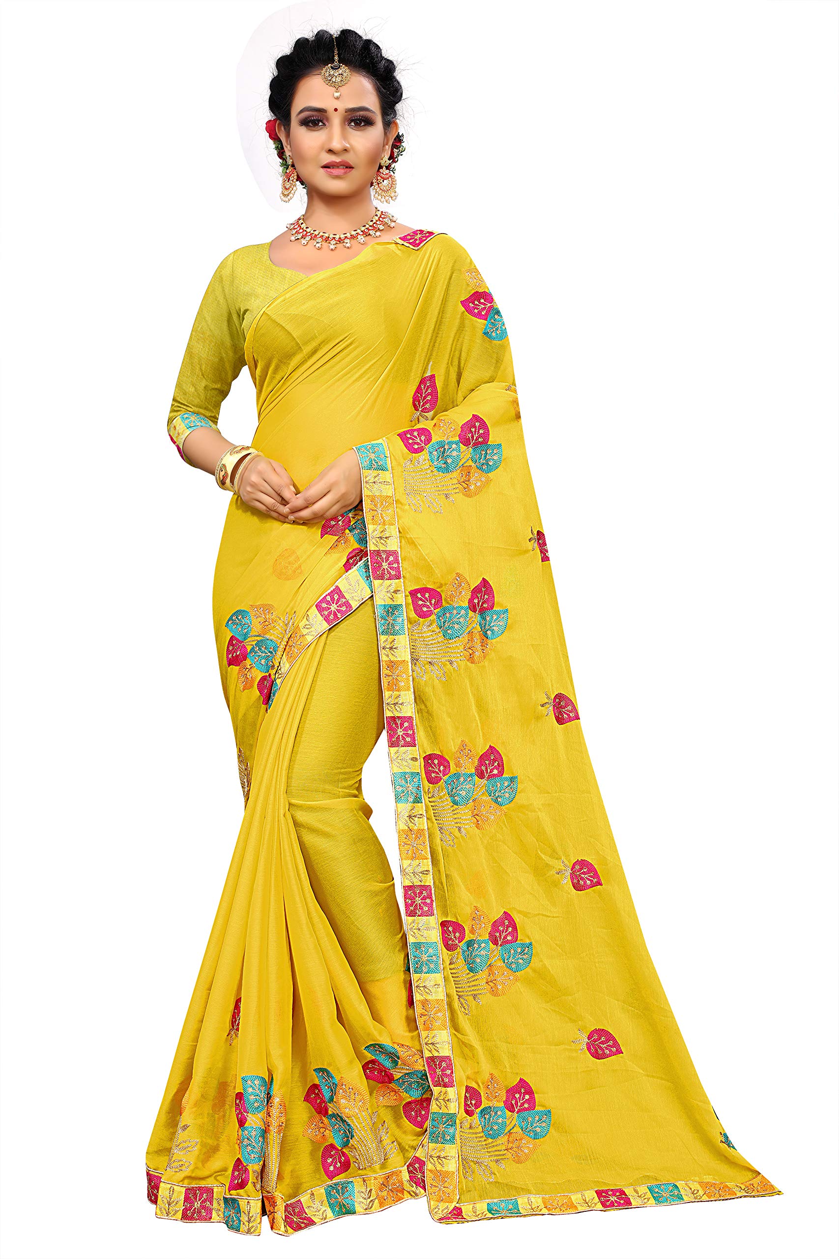 KFGroup Women's Embroidered Linen Blend Saree Blouse Piece - Elegant Wedding Sari Top for Indian Bridal, Party & Festive Occasions