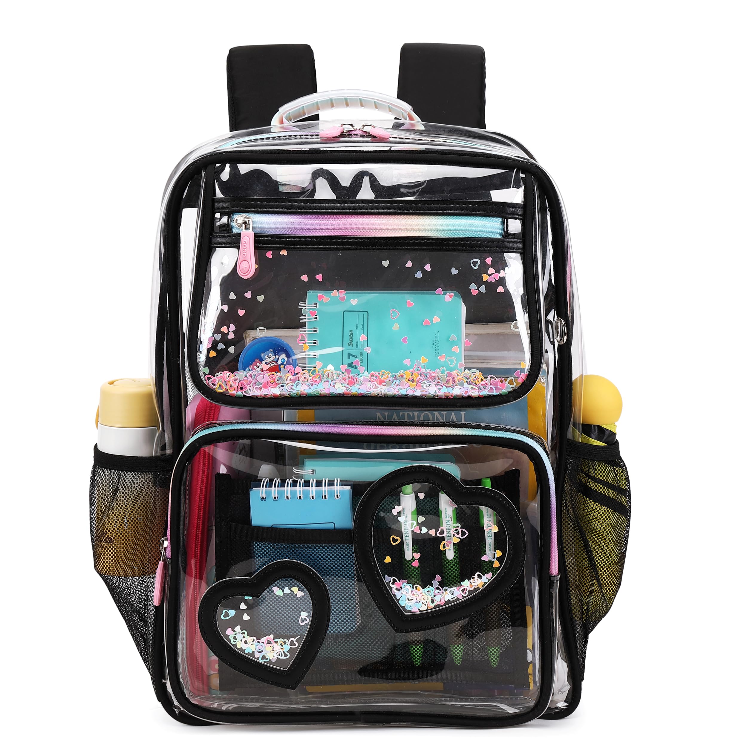 Caoroky Knight Clear Stadium Backpack - Heavy Duty TPU Transparent Bookbag for Women, Girls & Kids - Perfect for School, Travel, Concerts & Events (Black)