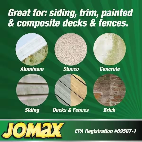 Zinsser Jomax 60101 House Cleaner & Mildew Remover Concentrate - 1 Gallon Outdoor Siding Cleaner - Safe for Vinyl, Wood & Brick - Perfect for Patios, Decks & Exterior Walls