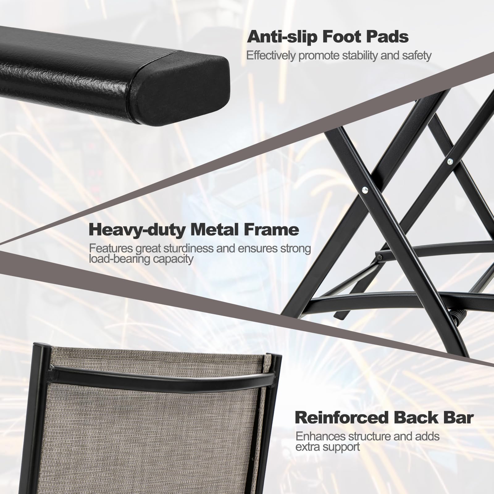 Giantex Set of 2 Folding Outdoor Bar Stools - Counter Height Patio Chairs with Footrest & Back Support, All-Weather Resistant Metal Frame for Porch, Deck, Lawn, Garden - Light Brown | Perfect for Outdoor Dining, Poolside Lounging & Backyard Entertaining