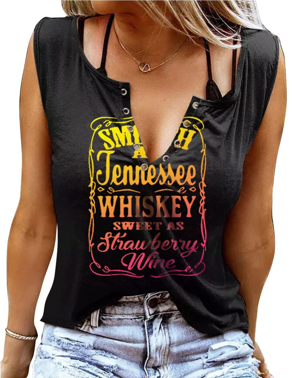 Women's Cute Graphic Cotton V-Neck Tank Top - Comfy Country Music Tee for Casual Wear, Concerts & Summer Outfits