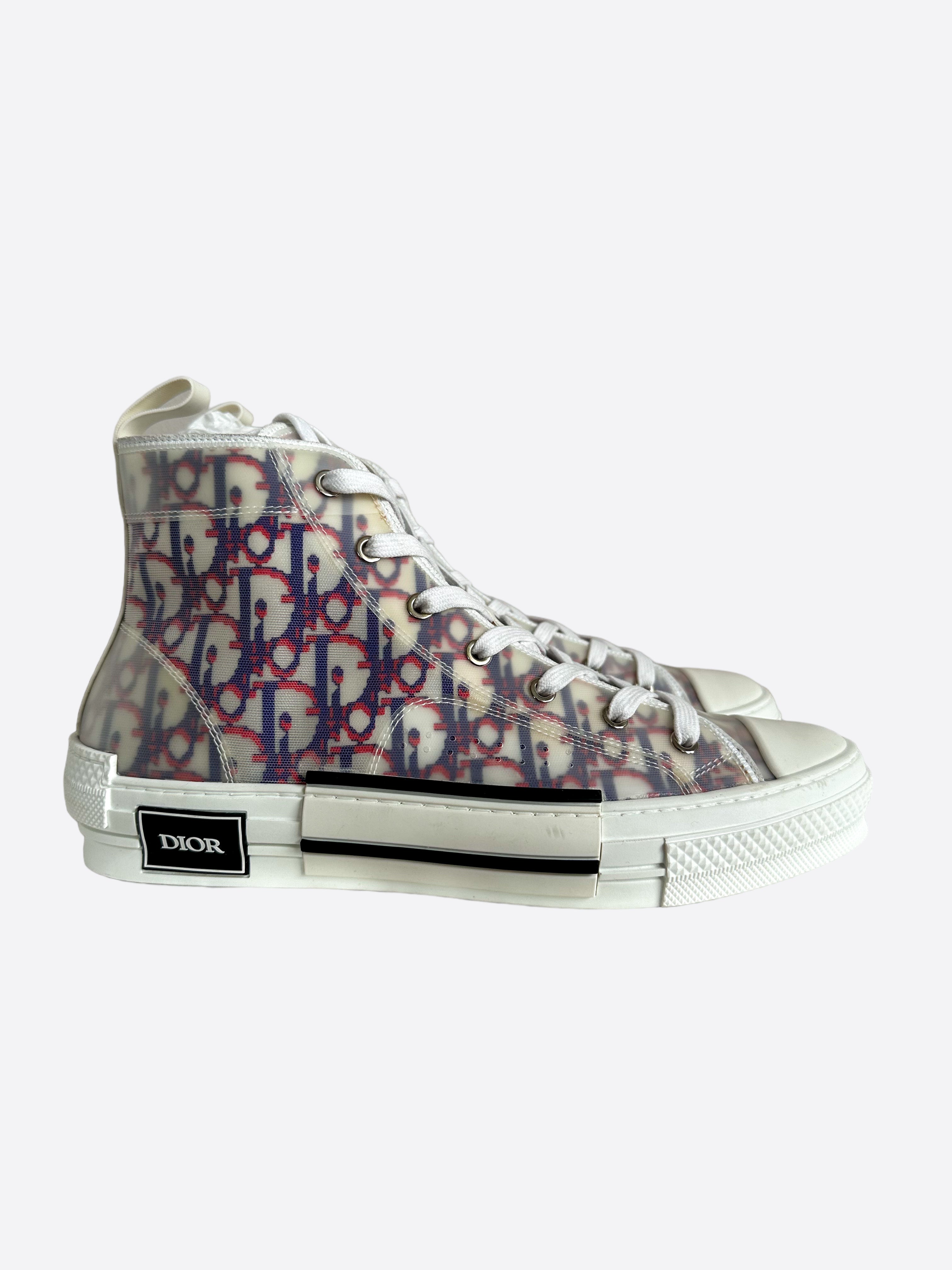 Dior Blue & Red Pixel Oblique B23 High Top Sneakers for Men - Luxury Designer Fashion Shoes for Streetwear & Casual Outfits