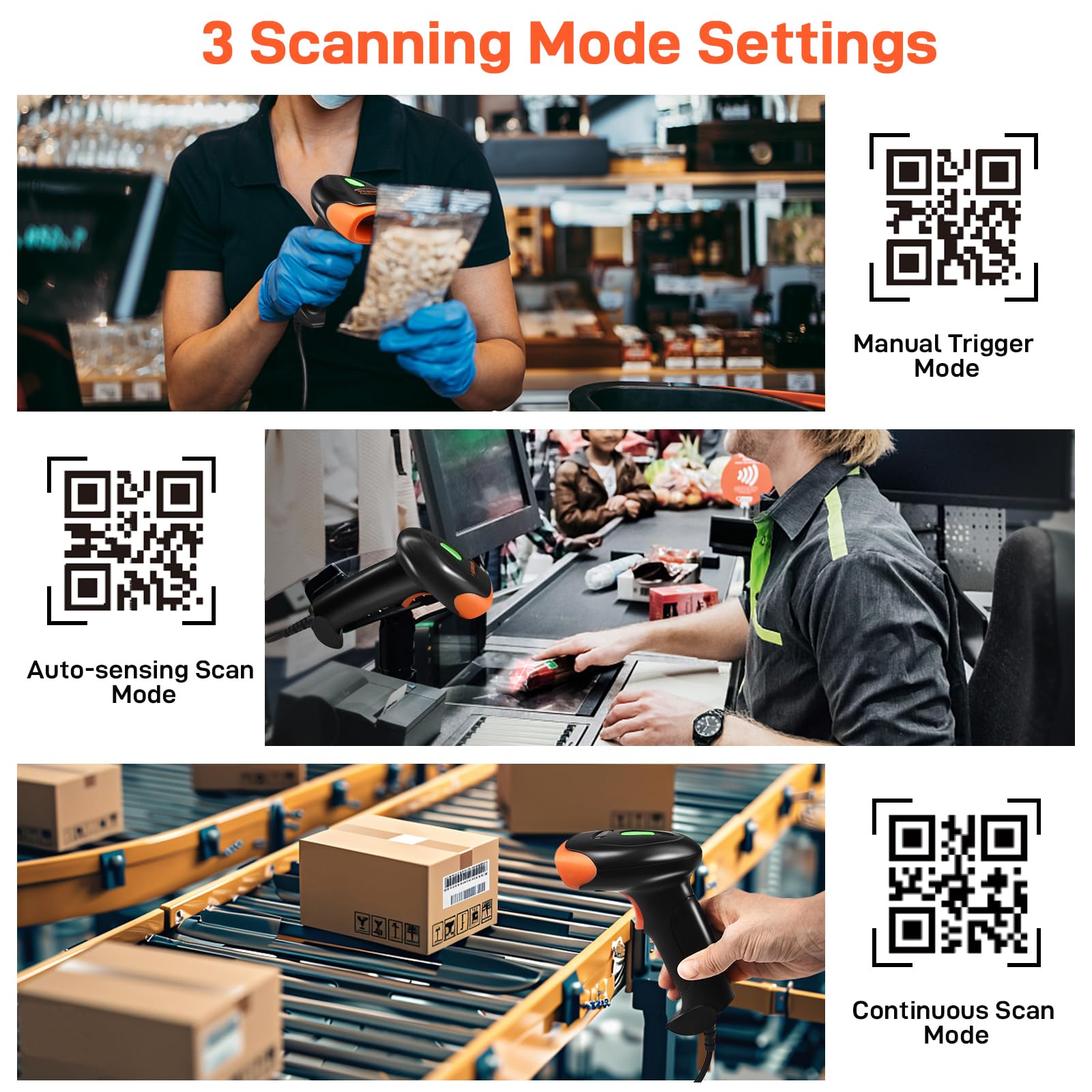 KUIIYER USB Barcode Scanner - 2D QR Code & 1D Barcode Reader with 800x600 CMOS Sensor, Built-in Light, Plug & Play for PC, Laptop, POS Systems - Perfect for Retail Stores, Warehouses & Inventory Management
