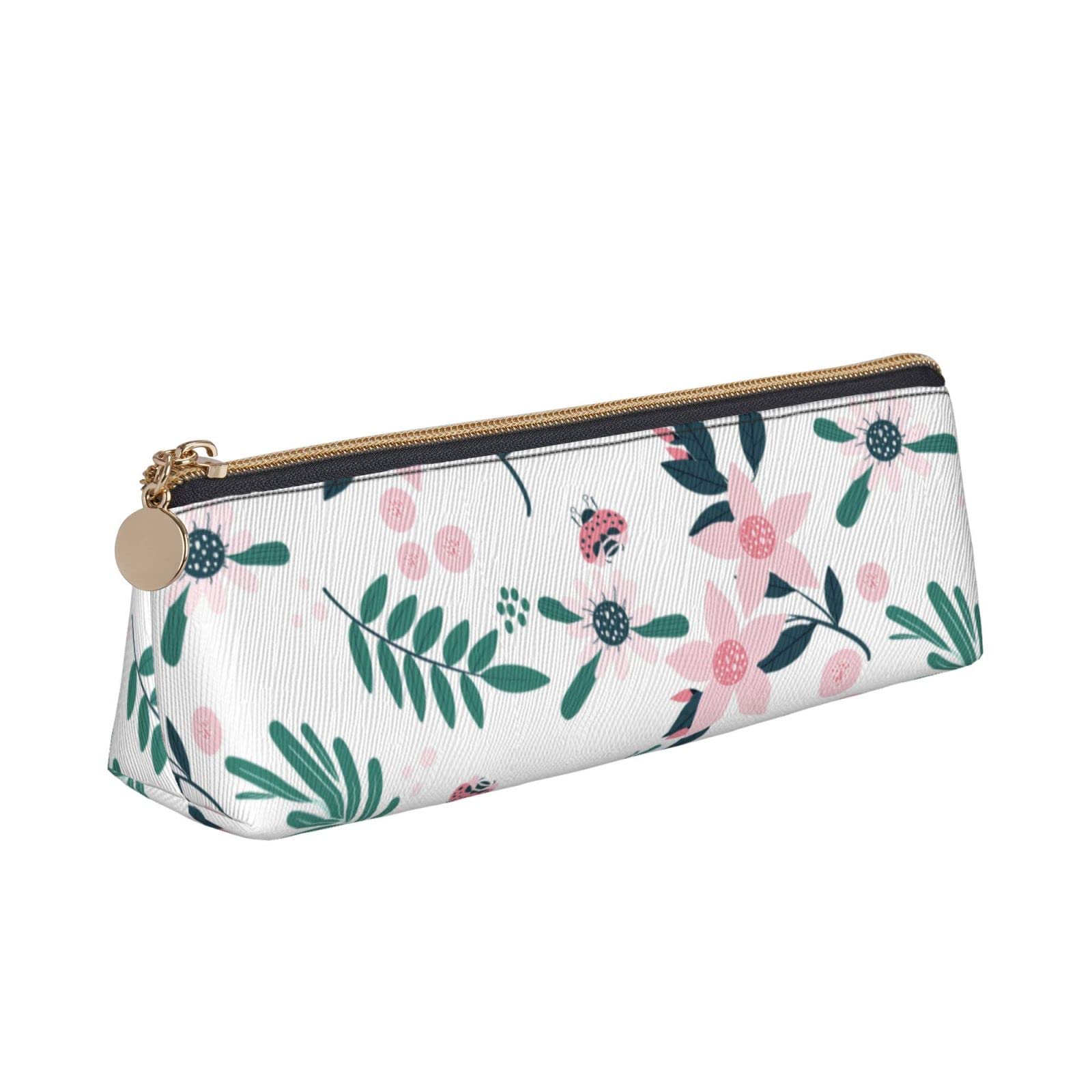 Cute Floral Leather Pencil Case - Stationery & Makeup Organizer for School & Travel