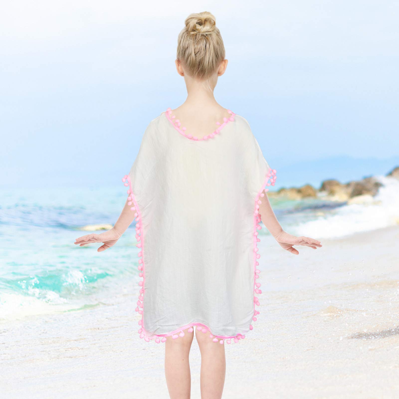 Mermaid Swim Cover Up for Girls - Chiffon Beach Swimsuit Coverup with Pompom Tassel | Perfect for Pool, Beach & Summer Vacations