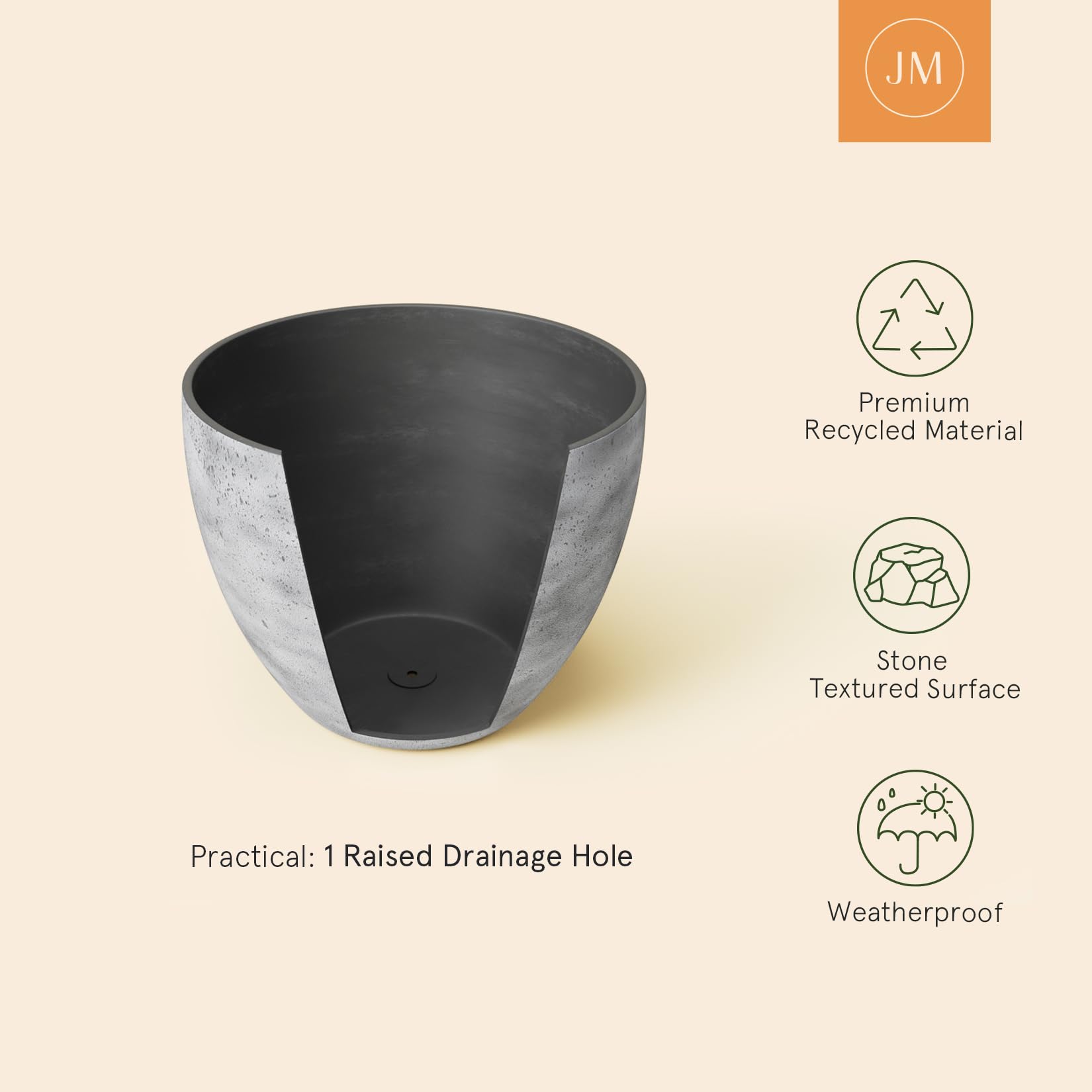 LA JOLIE MUSE 14.2/11.3/8.6 Inch Round Planters Set of 3 - Indoor Outdoor Grey Tree Plant Pots with Drain Holes - Modern Flower Containers for Patio, Deck, Garden, Balcony & Home Decor
