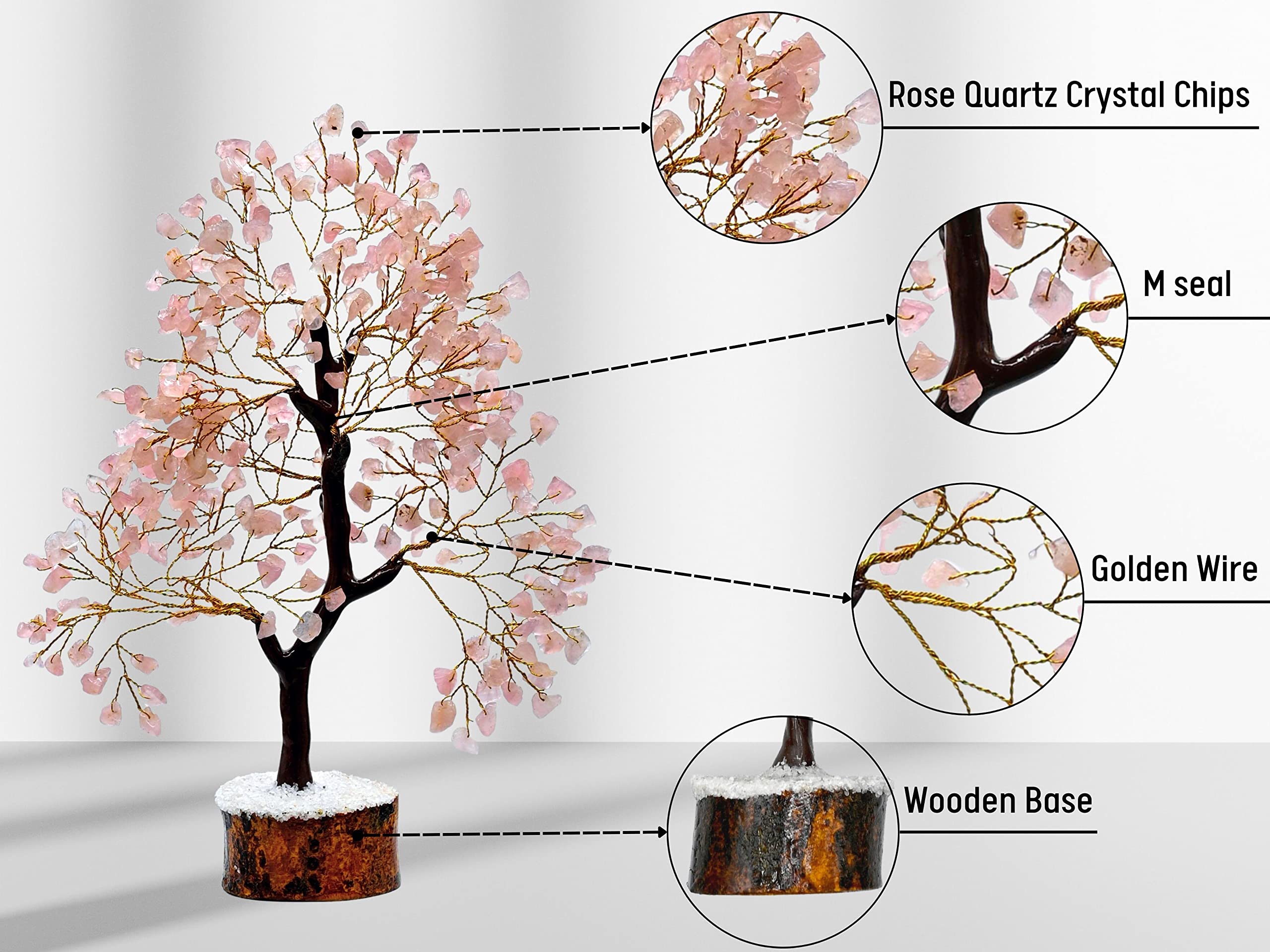 Rose Quartz Money Tree - Feng Shui Crystal for Positive Energy, Healing & Good Luck | Home Office Decor, Meditation Gift, Spiritual Healing Crystal (Gift Box Included)