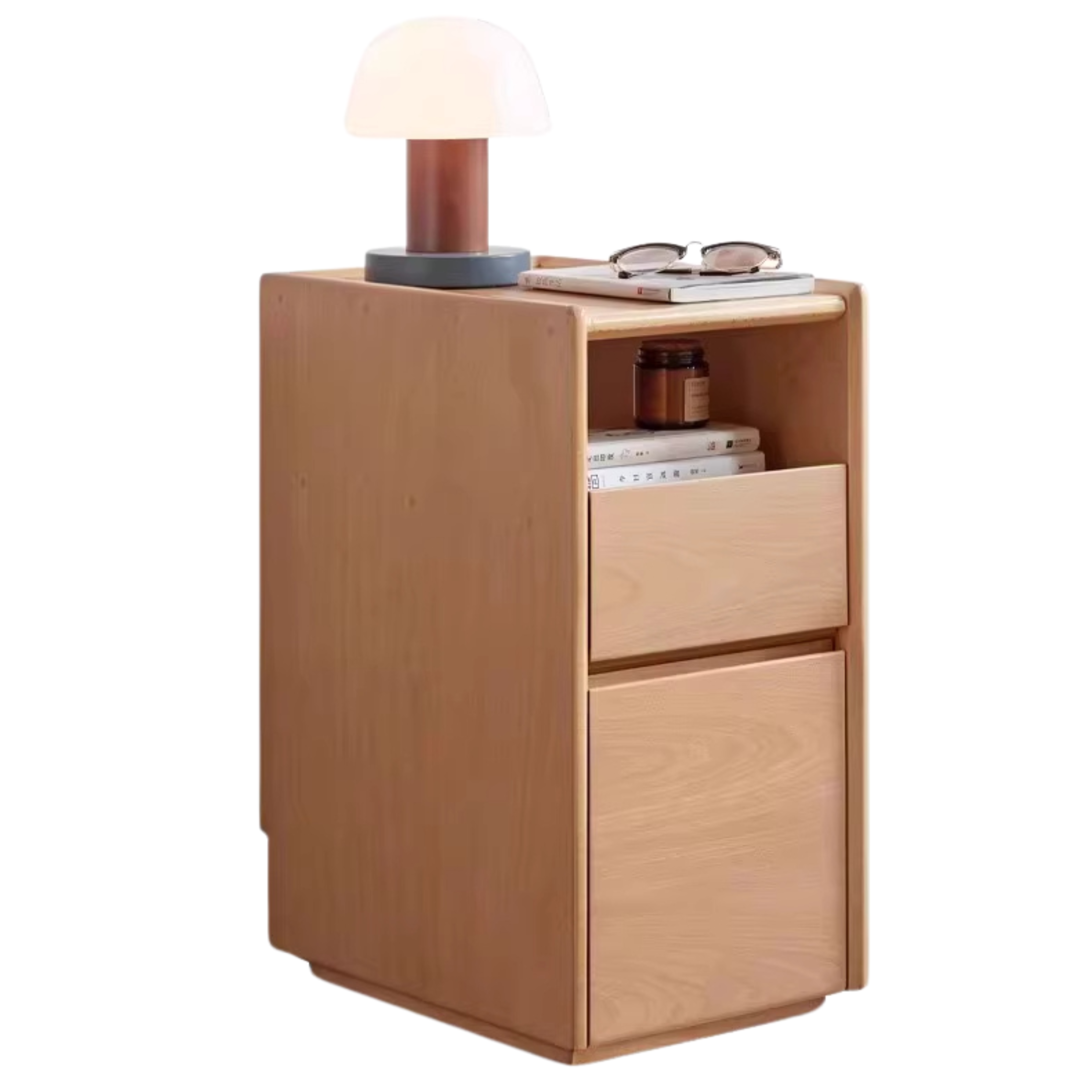 Solid Wood Ultra Narrow Nightstand - Oak, Rubber, Cherry - Perfect for Small Bedrooms, Apartments & Tight Spaces