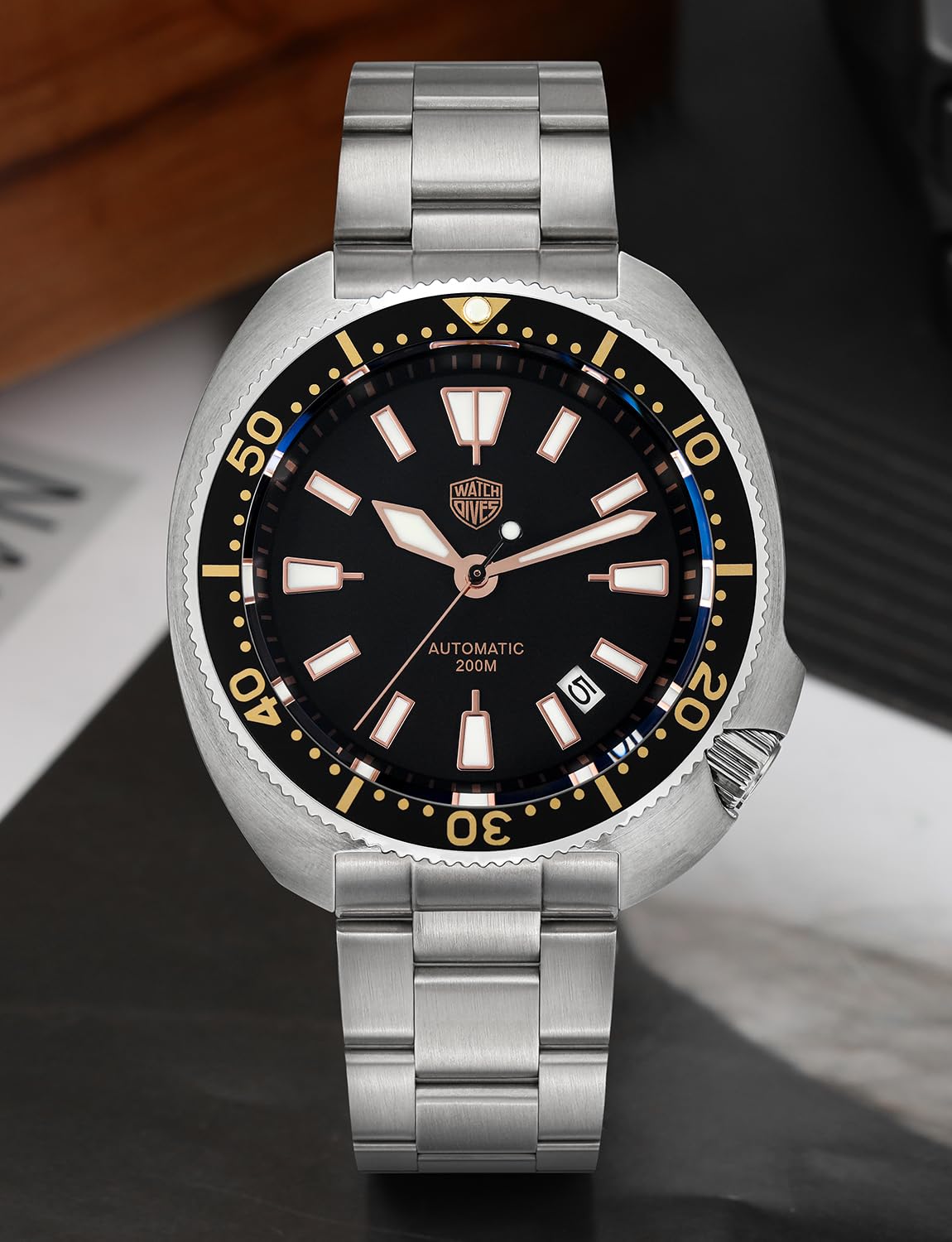 **Watchdives Automatic Diver Watches for Men - NH35 Movement, 200M Water Resistant, Sapphire Crystal, 316L Stainless Steel Bracelet, Luminous Hands - Perfect for Diving, Swimming & Outdoor Adventures**