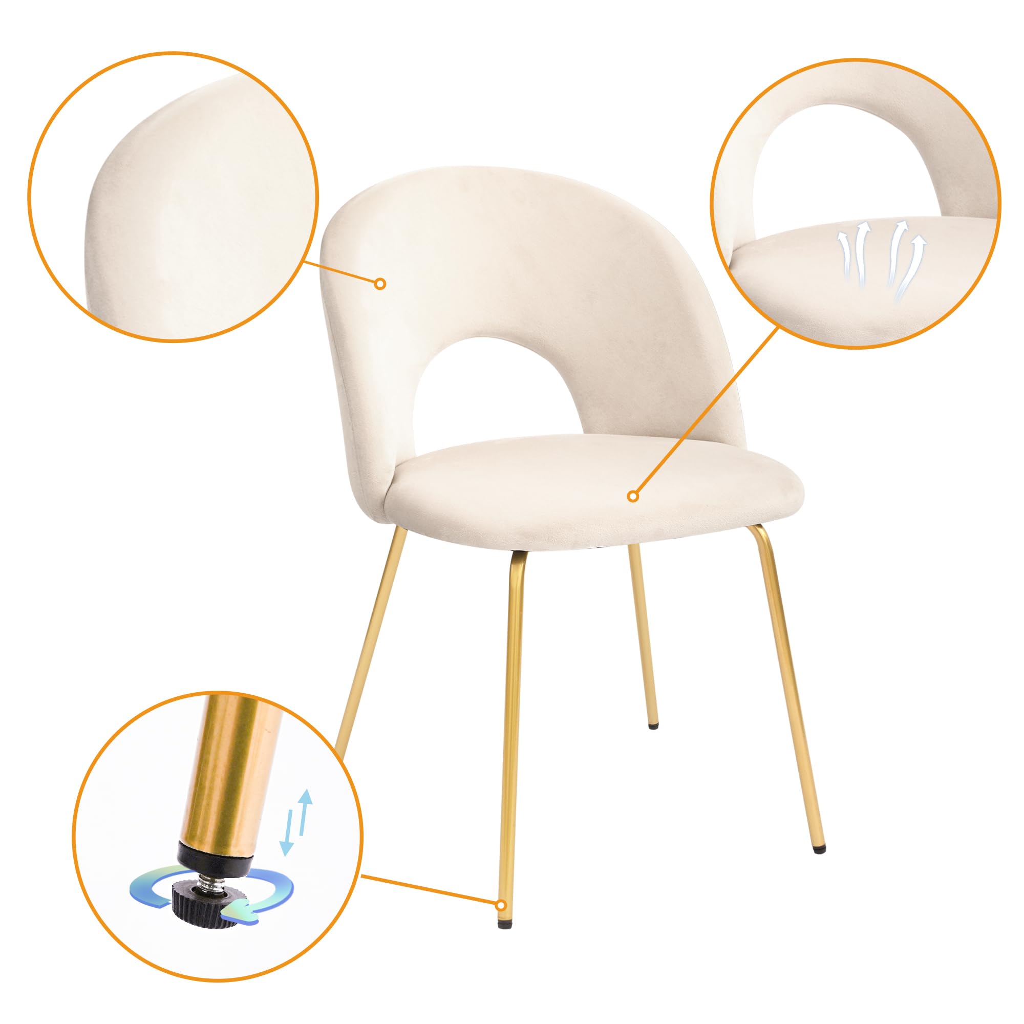 Velvet Dining Chairs with Metal Legs - Set of 2 Beige Kitchen Chairs for Dining Room, Living Room & Home Office | Modern Comfort Seating for Small Spaces