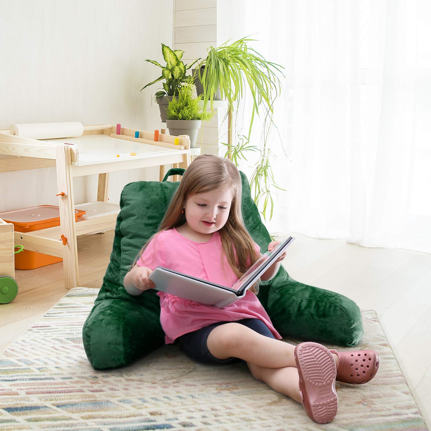 Nestl Reading Pillow with Shredded Memory Foam - Standard Bed Back Support Pillow for Sitting, Reading & Relaxing - Dark Green Armchair Pillow with Pockets (Perfect for Bed, Sofa & Office Use)