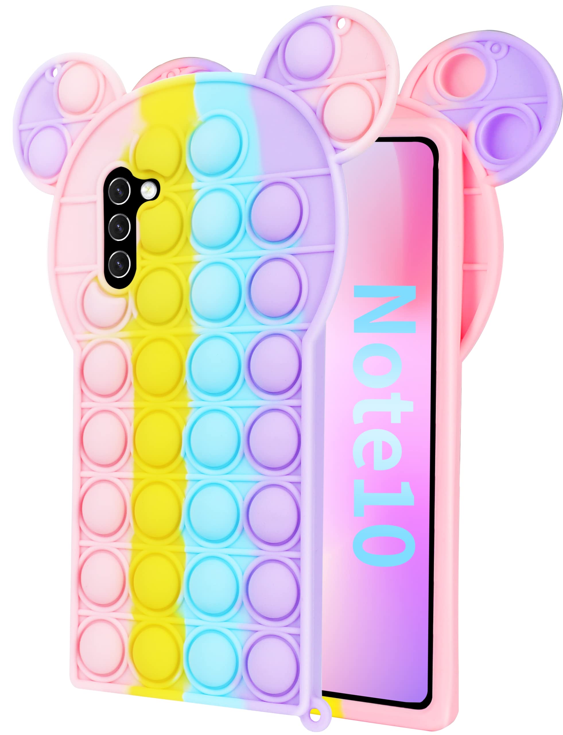 **Toycamp Cute 3D Bear Cartoon Silicone Phone Case for Samsung Galaxy Note 10 - Kawaii Push Bubble Wrap Fun Cover for Teens & Girls - Perfect for Stress Relief, School, and Everyday Use**