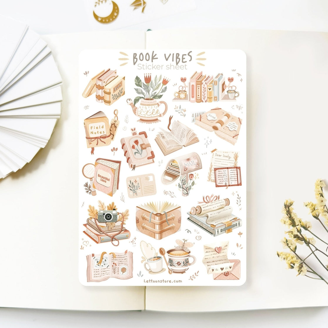 Book Vibes Sticker Sheet - 50+ Unique Decorative Stickers for Journals, Planners & Scrapbooks - Perfect for Book Lovers, DIY Crafts & Gift Giving
