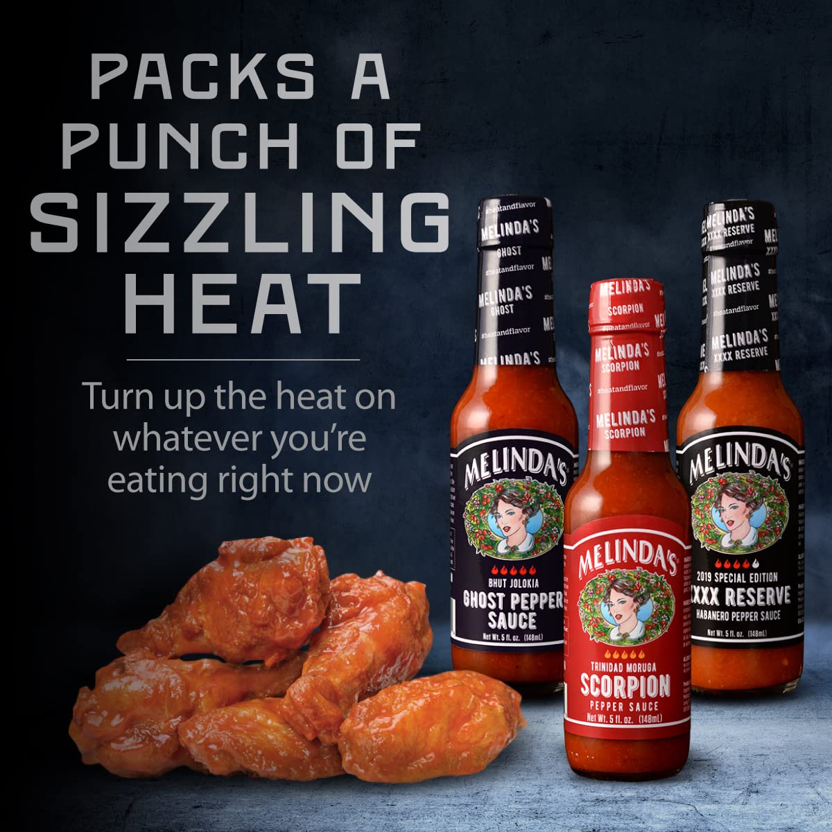 Melinda’s Extreme Fiery Variety Pack - 3 Bottles of Extra Spicy Craft Hot Sauce Gift Set with Ghost Pepper, Scorpion Pepper & Habanero XXXXtra Reserve - 5oz Each - Perfect for Spicy Food Lovers, BBQ Parties, and Hot Sauce Enthusiasts