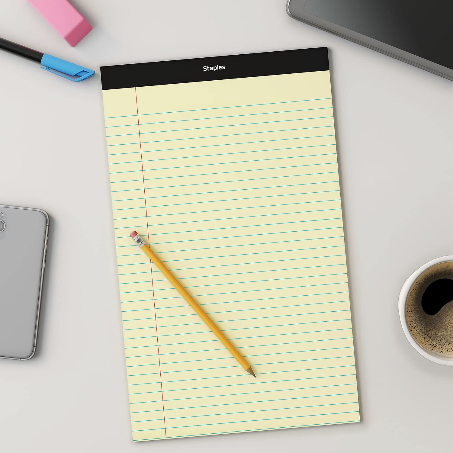 Staples Perforated Notepads - Wide Ruled Canary Yellow Legal Size (8.5