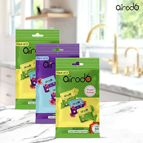 AIRODO Air Freshener Power Pocket Gel - Long Lasting 30 Days Fragrance Booster for Bathroom, Toilet & Home - Pack of 8 Refills (8x10g) Assorted Scents - Eliminates Odors in Cars, Offices & Small Spaces