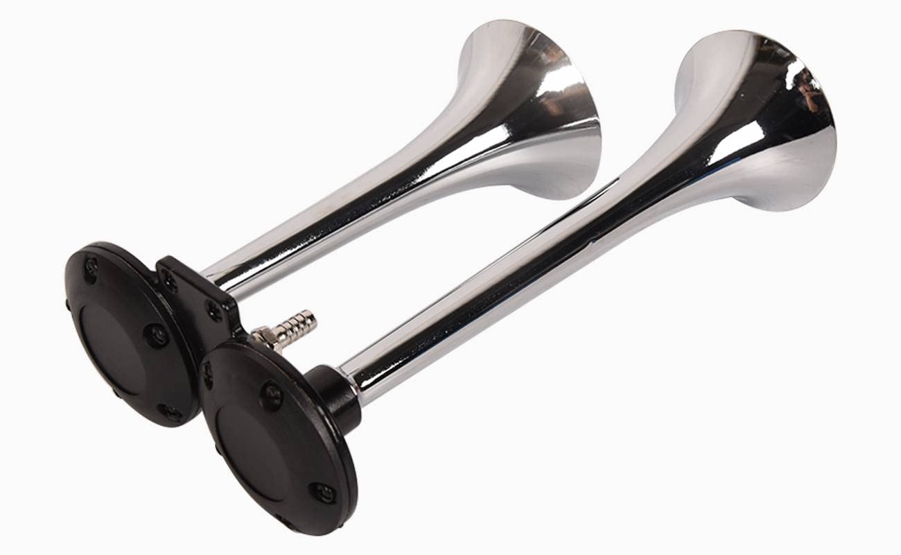 TOPAZ VXH2311C 12V Dual Trumpet Train Air Horn Kit - Loud Chrome & Black Car/Truck Horn System for Emergency Vehicles & Off-Road Use