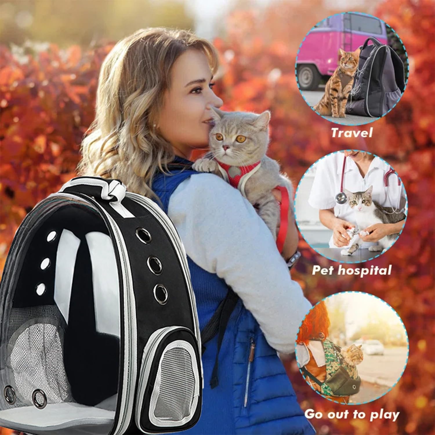 Ventilated Cat Backpack Carrier - Airline Approved Pet Travel Backpack for Small Dogs & Cats, Lightweight & Breathable Design for Hiking, Camping, Outdoor Adventures (Black) - Perfect for Travel, Vet Visits & Daily Commutes